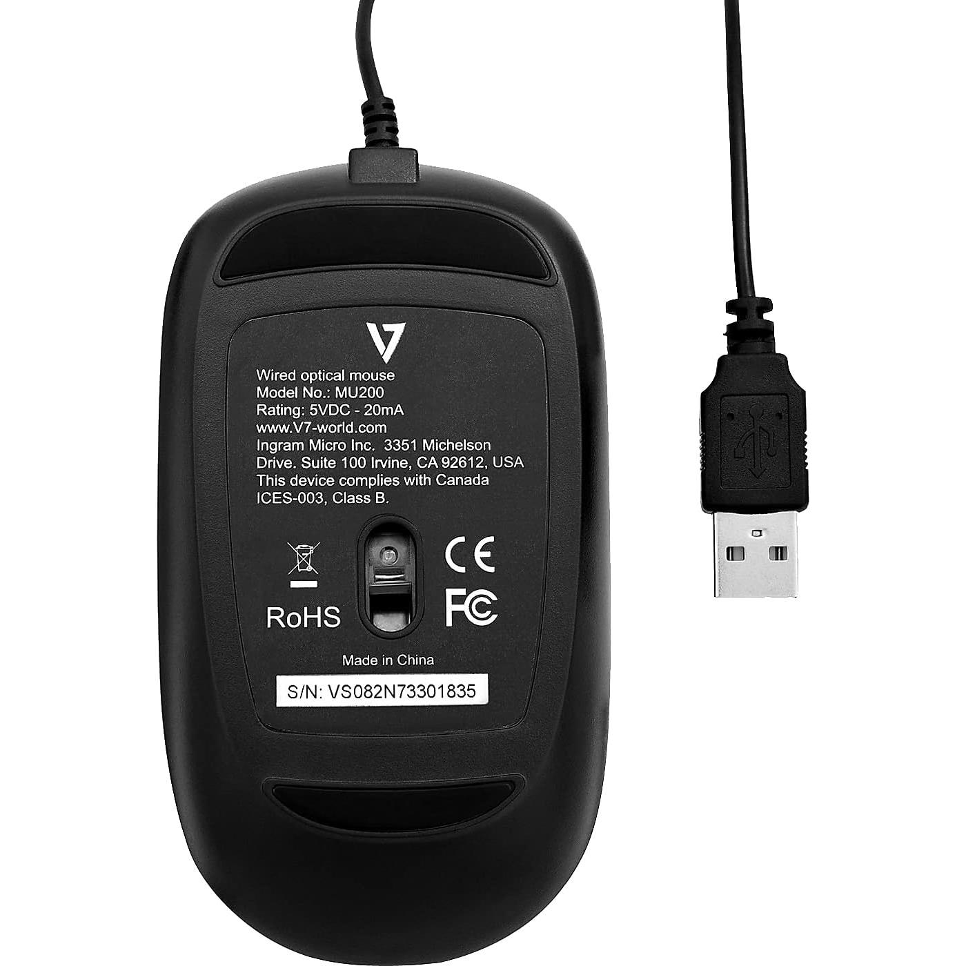 Ratón Óptico USB V7 MU200 4 Botones Ajustable Negro