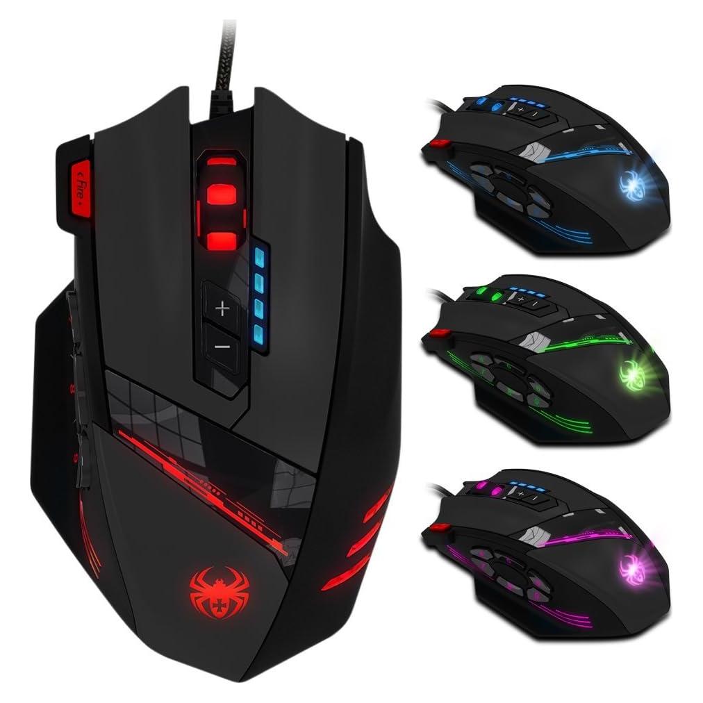 Ratón Gaming Profesional Zelotes C-12, 4800 DPI, 12 Botones
