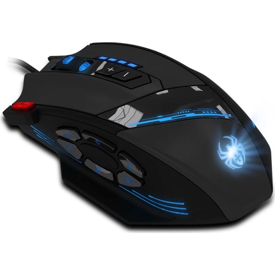 Ratón Gaming Profesional Zelotes C-12, 4800 DPI, 12 Botones