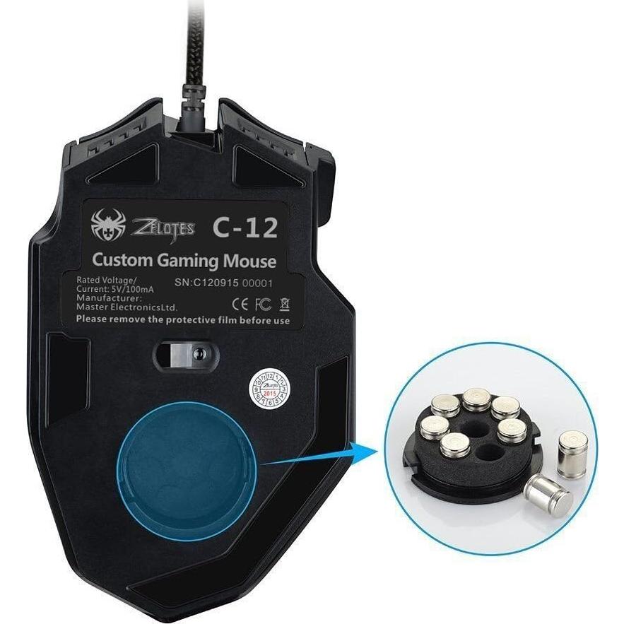Ratón Gaming Profesional Zelotes C-12, 4800 DPI, 12 Botones
