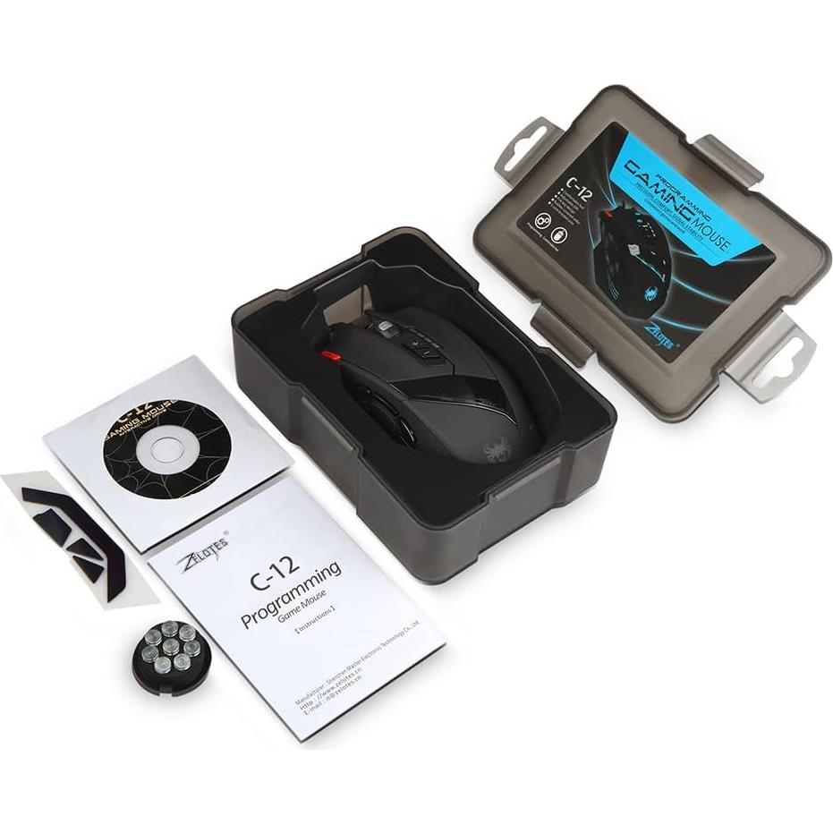 Ratón Gaming Profesional Zelotes C-12, 4800 DPI, 12 Botones