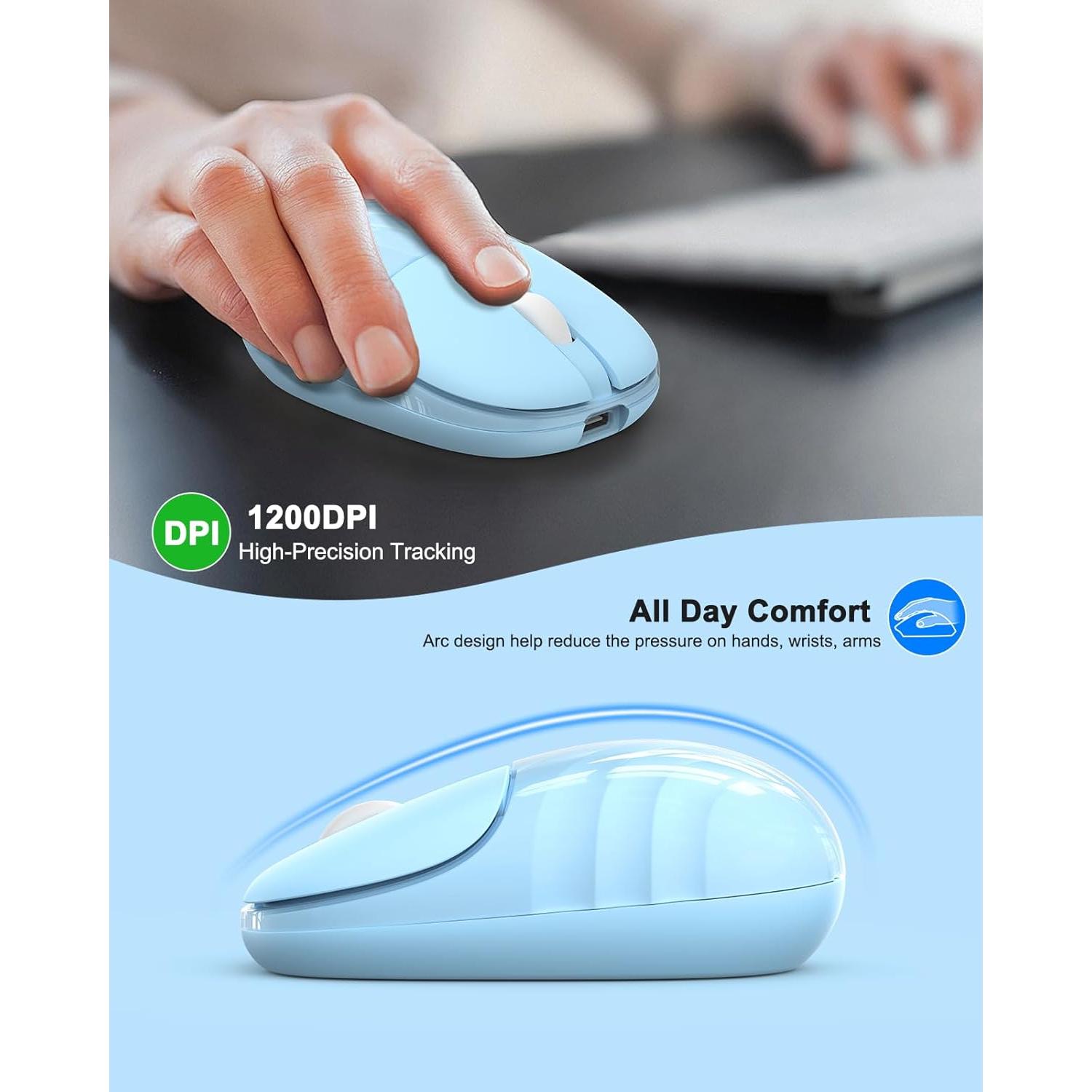 Ratón Bluetooth Inalámbrico Silencioso EDJO Azul Cielo