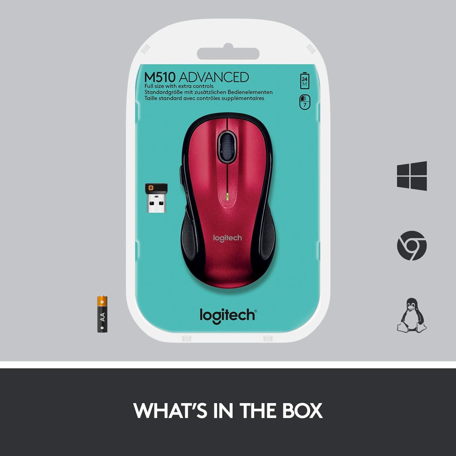 Ratón Inalámbrico Logitech M510 Rojo - Ergonomía y Control