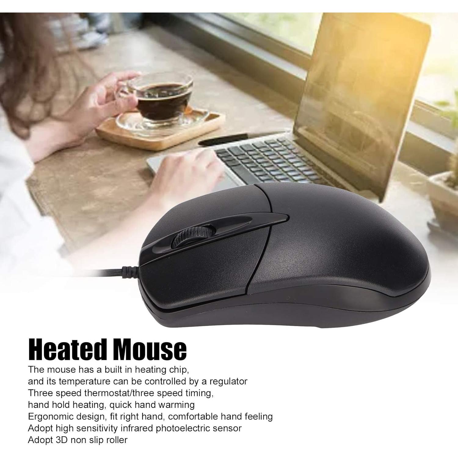 Ratón Calentado ASHATA USB Ergonómico con Ajuste de Temperatura