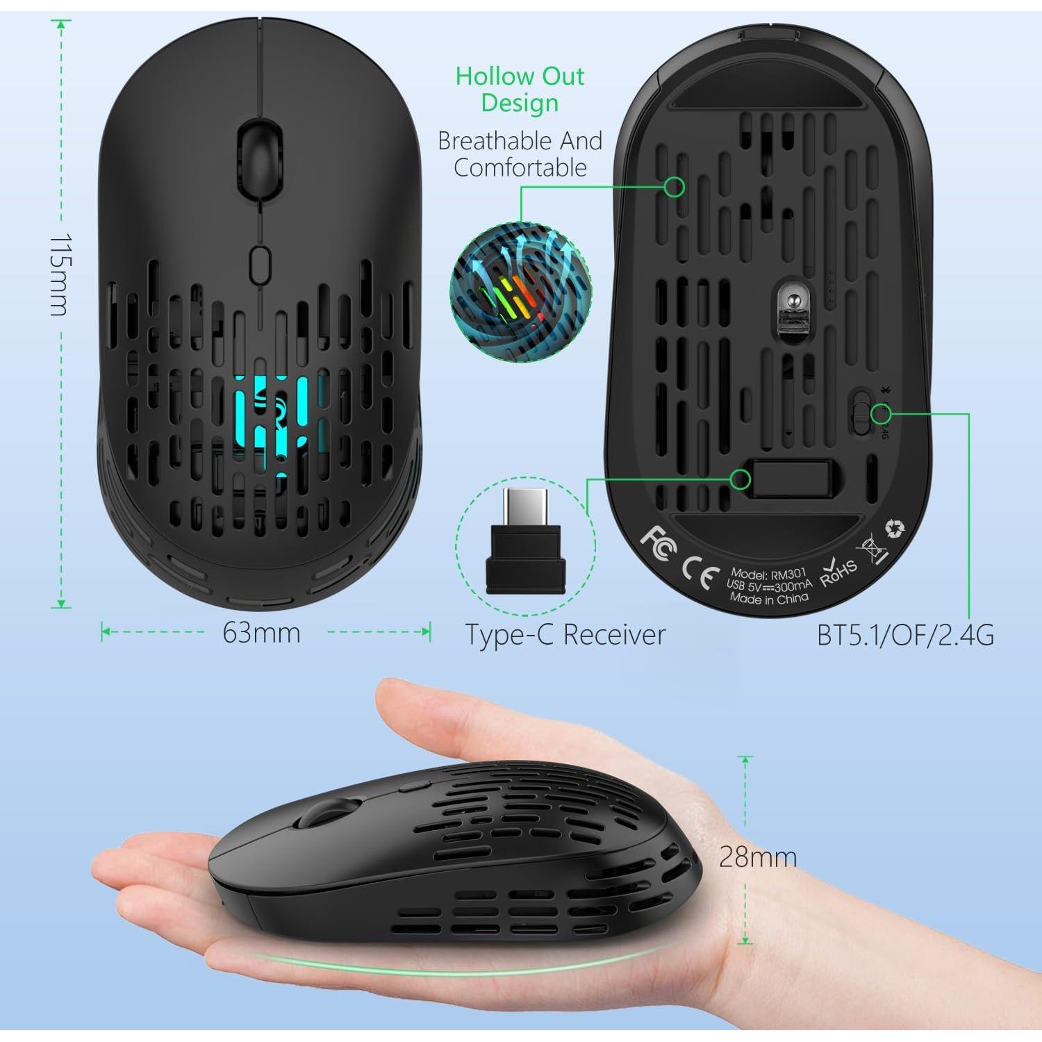 Ratón Inalámbrico Bluetooth 5.1 RAPIQUE R-03 Recargable Negro