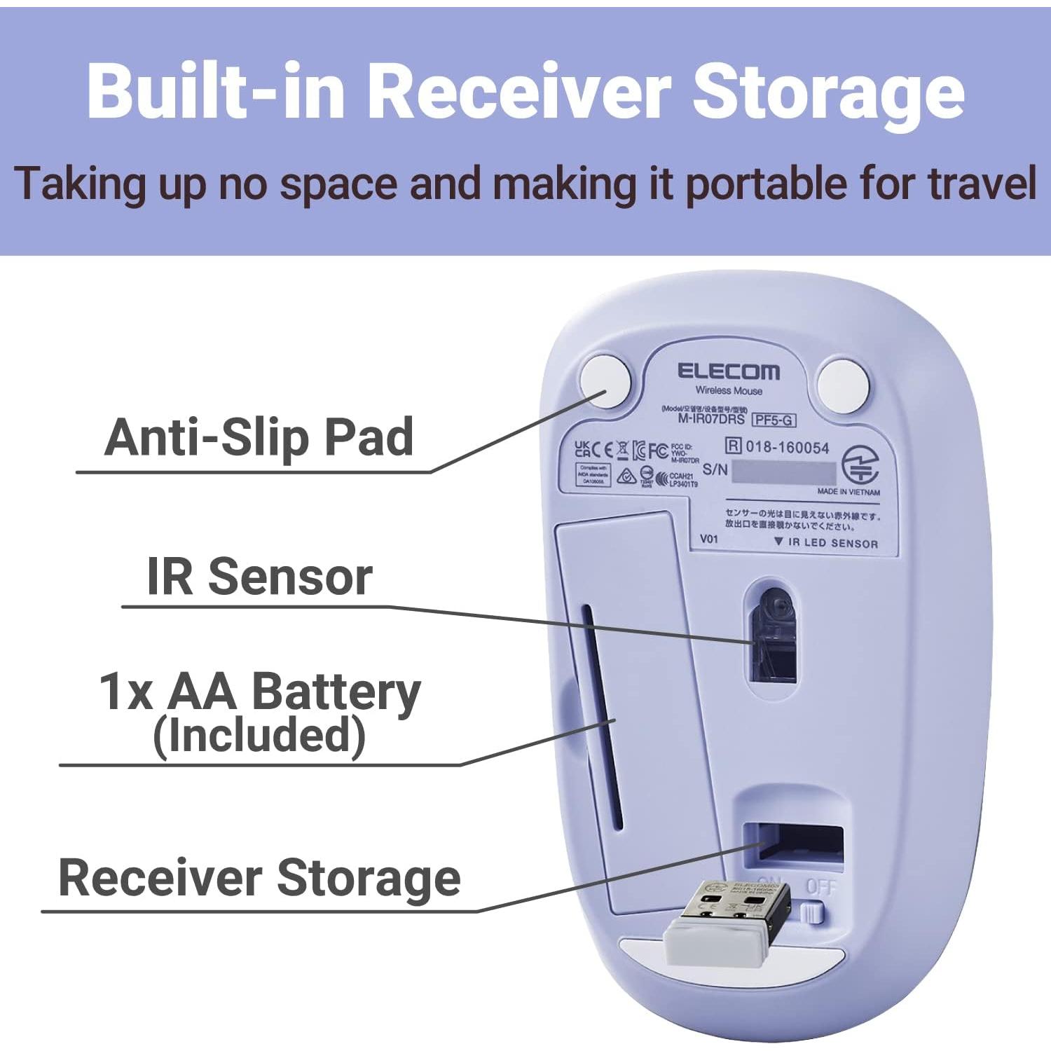 ELECOM Purple Demon Face Mouse, 2.4GHz USB Wireless, Ambidextrous Design, Silent Click, Lightweight, Computer Portable Mice, Plug and Play, Girls and Kids, for PC, Laptop, Windows and Mac