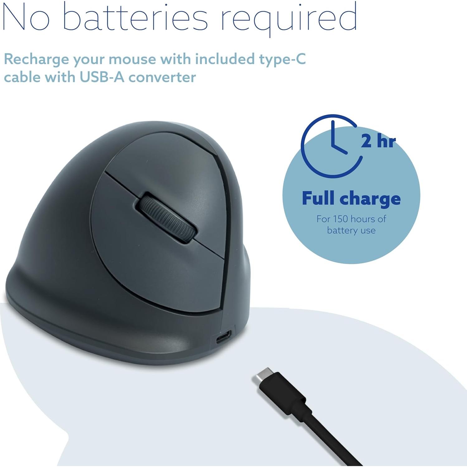 R-Go HE Ratón Ergonómico Vertical Inalámbrico 1600DPI - Gris