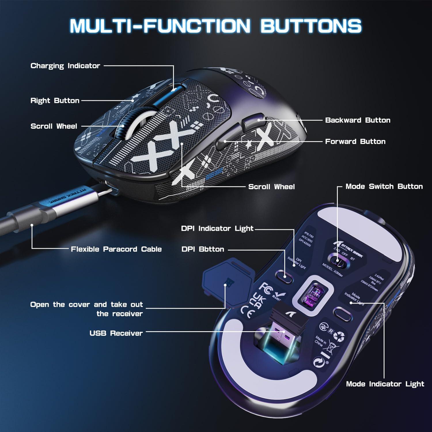 Ratón Gaming Inalámbrico ATTACK SHARK X3MAX 42K DPI Ligero