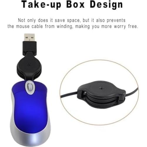 Ratón USB Mini Cableado Bebettor Azul 1600 DPI Retráctil