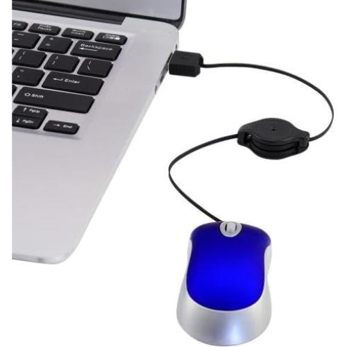 Ratón USB Mini Cableado Bebettor Azul 1600 DPI Retráctil