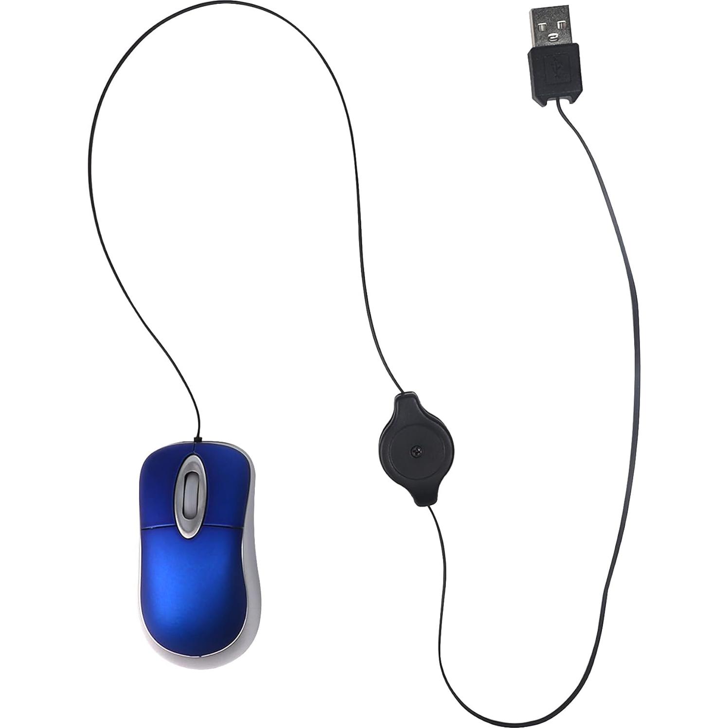 Ratón USB Mini Cableado Bebettor Azul 1600 DPI Retráctil