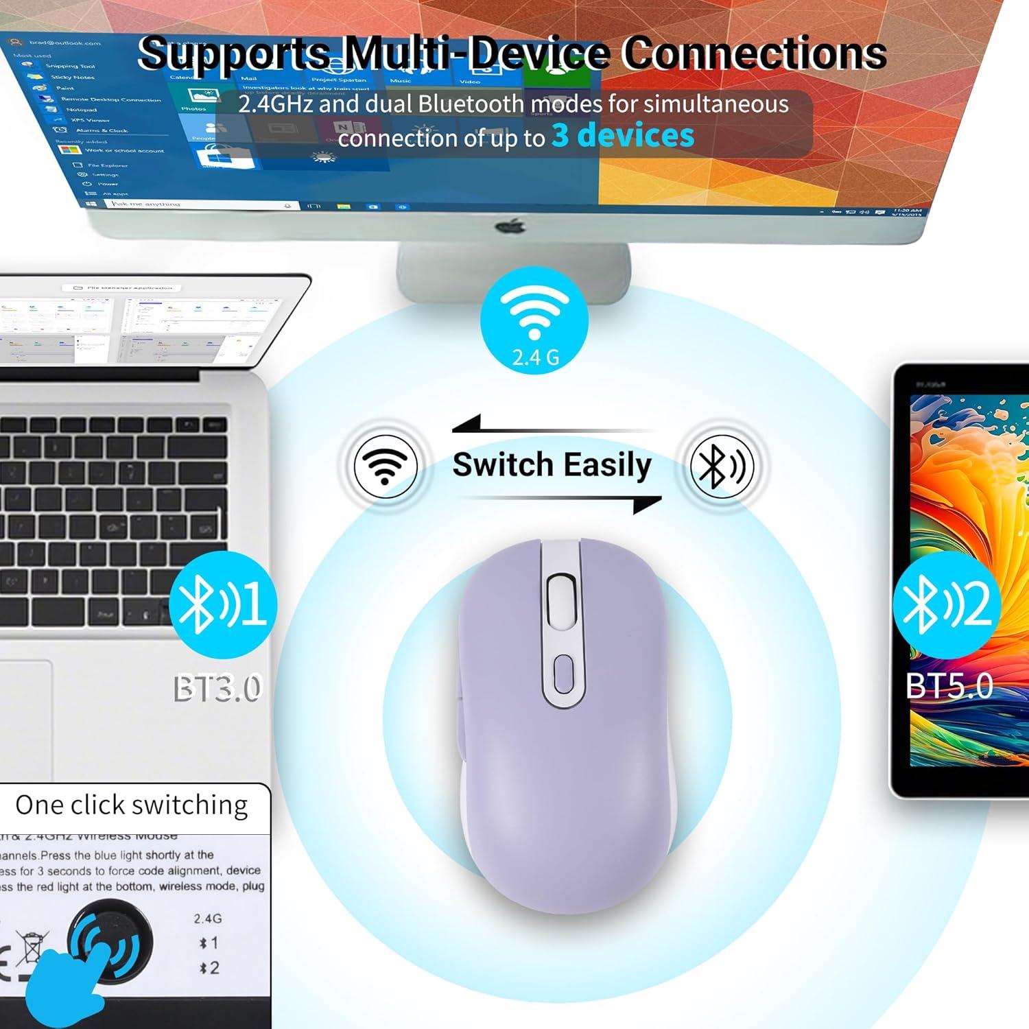 Ratón Inalámbrico Bluetooth CHUYI 2.4G Recargable 3 DPI Púrpura