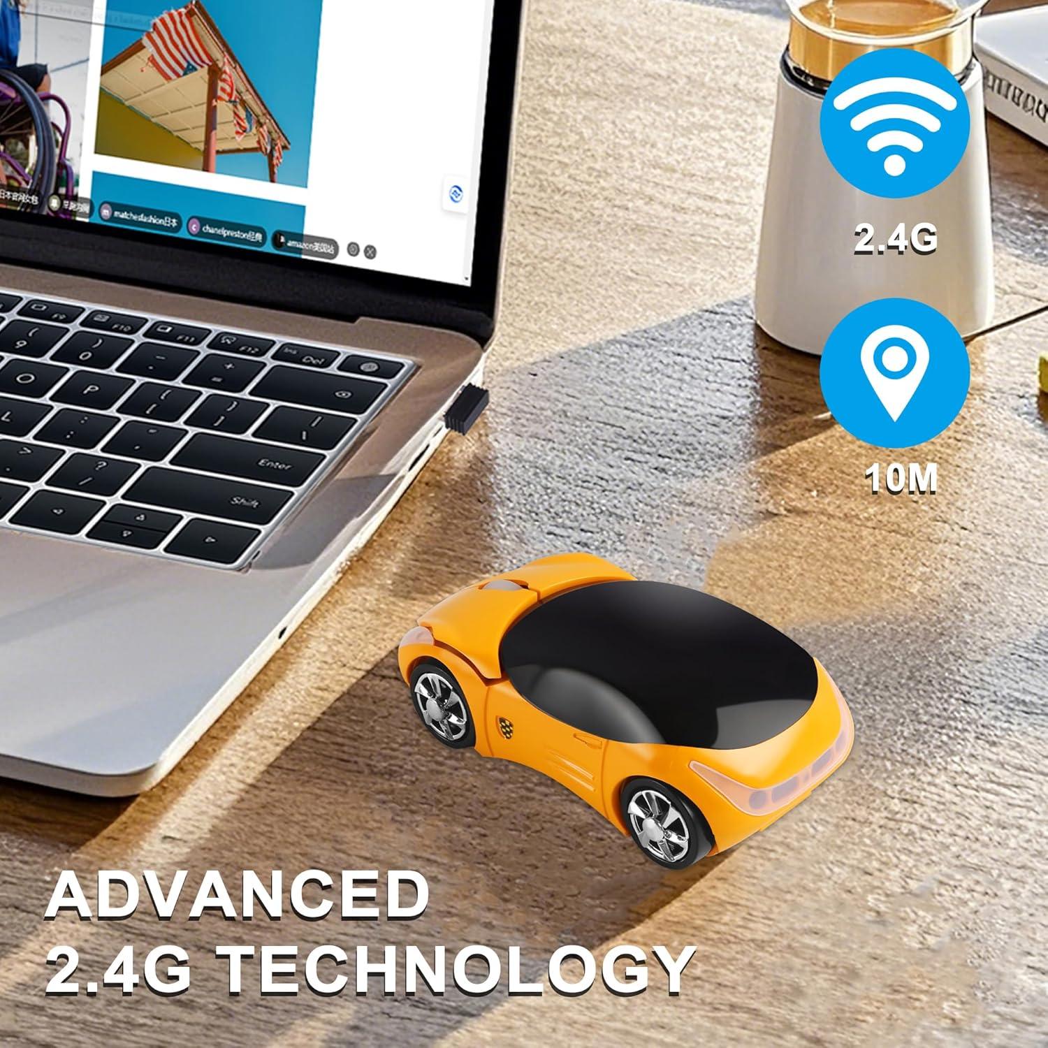 Ratón Inalámbrico CHUYI en Forma de Coche Amarillo 1600DPI