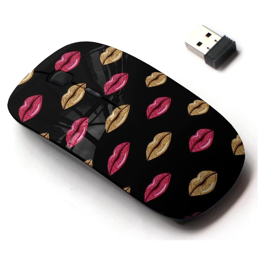 Ratón Inalámbrico 2.4G CJCBROES Diseño Beso Rosa Dorado