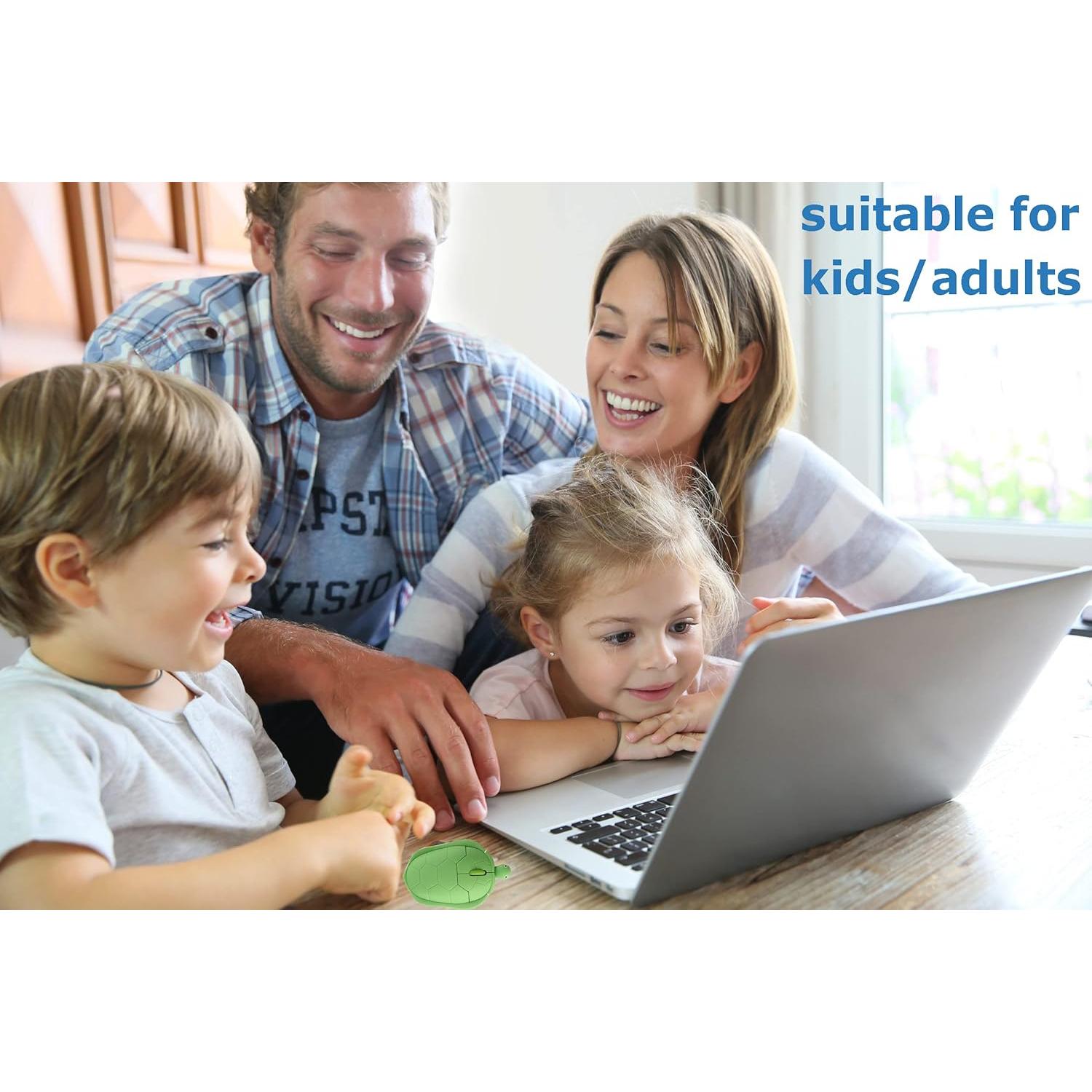 Wireless Mouse Cute Animal Green Turtle Shape Silent Click Ergonomic Portable Quiet Travel Lightweight USB Optical Cordless Mouse for PC Laptop Computer Mac MacBook Desktop Kids Girls Women Men Gift