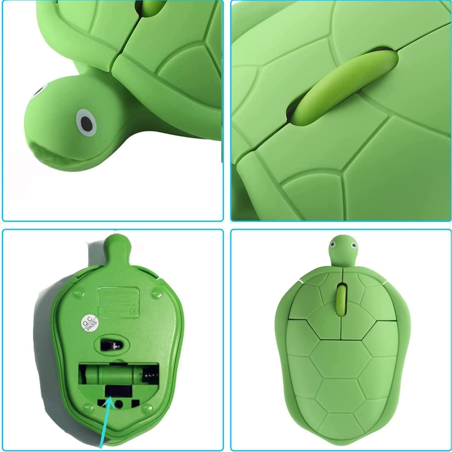 Wireless Mouse Cute Animal Green Turtle Shape Silent Click Ergonomic Portable Quiet Travel Lightweight USB Optical Cordless Mouse for PC Laptop Computer Mac MacBook Desktop Kids Girls Women Men Gift