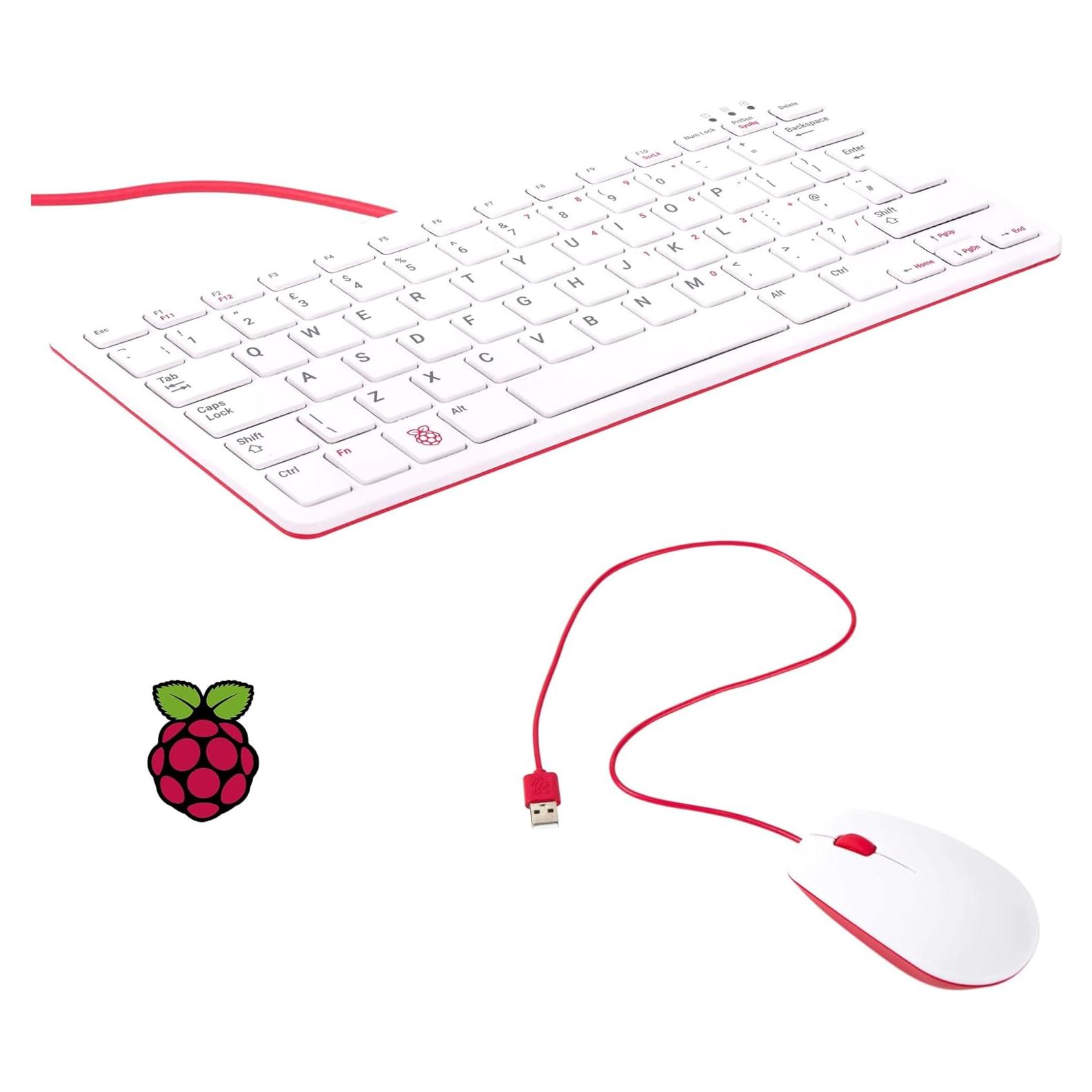 Official Raspberry Pi Keyboard and Mouse Combo + a Logo Sticker (White/Red)