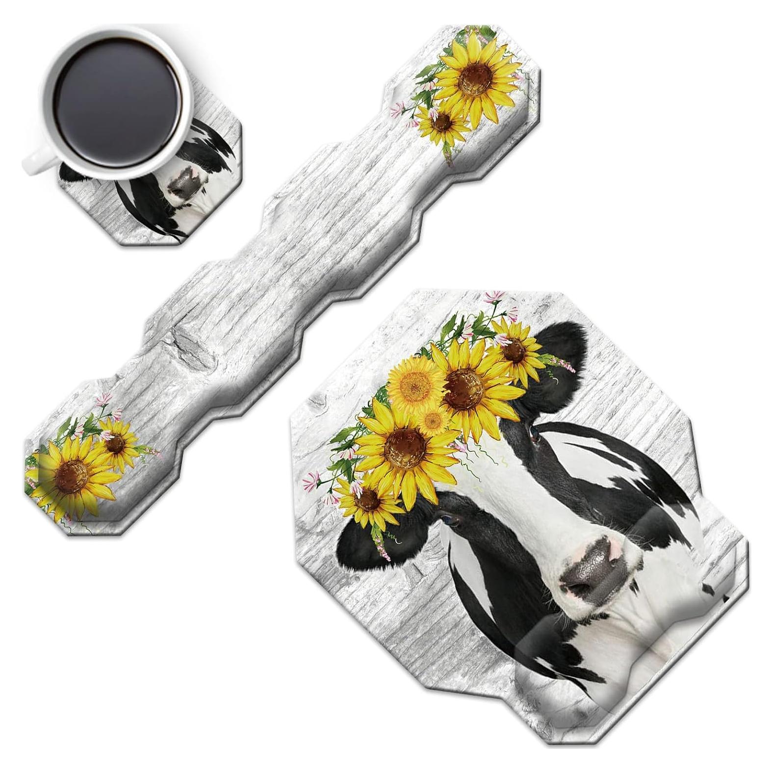Juego de Reposamuñecas Ergonómico SDFCVBTYU Vaca Girasol