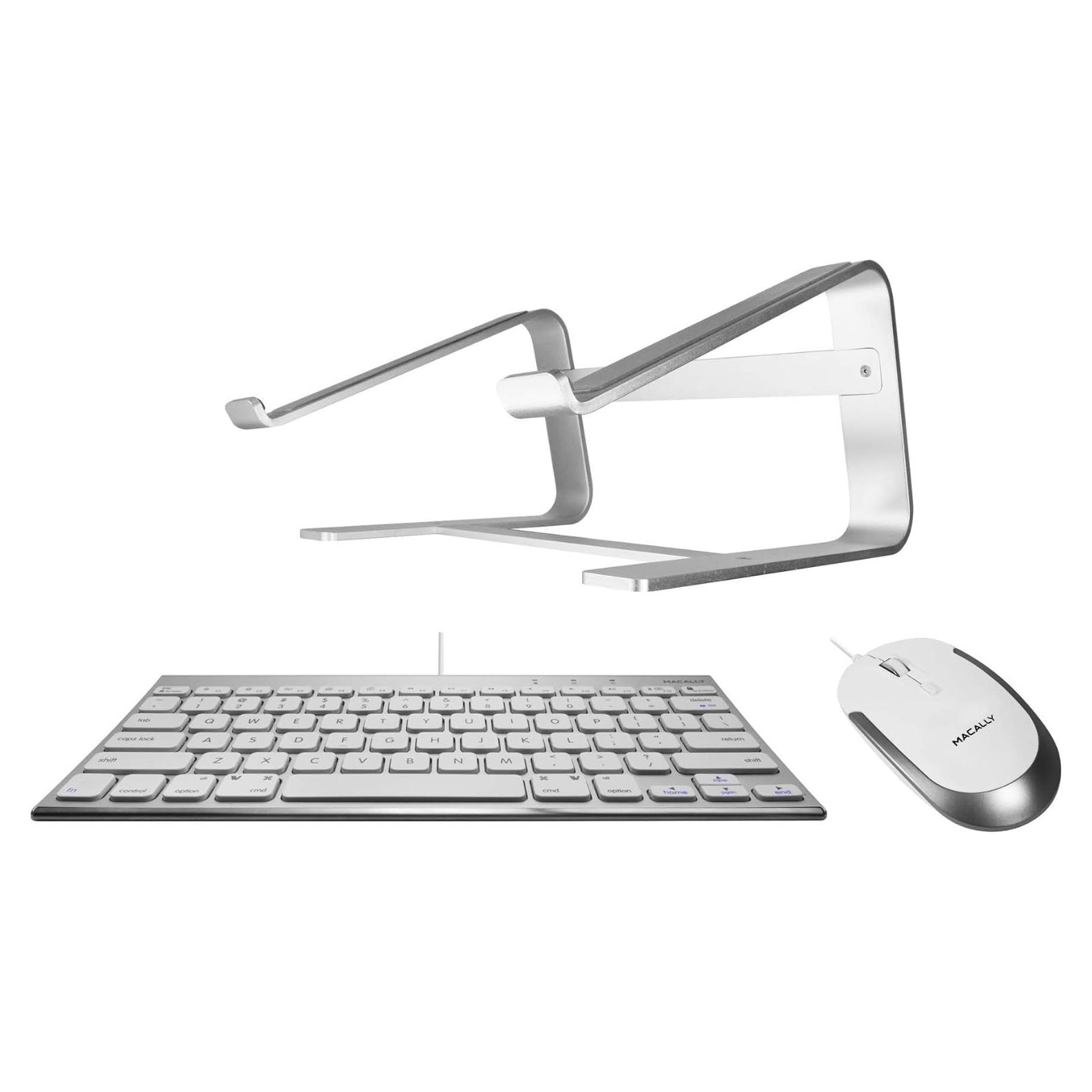 Teclado Mini con Cable Macally + Ratón Silencioso + Soporte Ergonómico