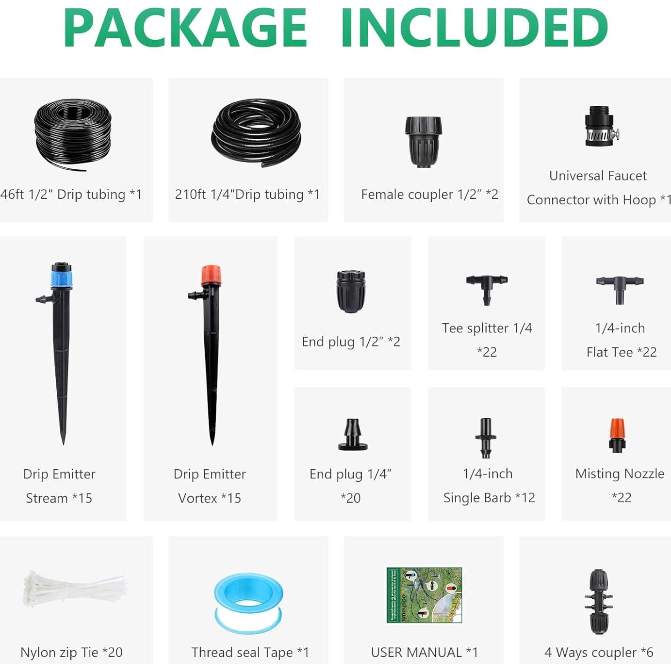 Kit de Riego por Goteo HEKIWAY 265FT para Jardín