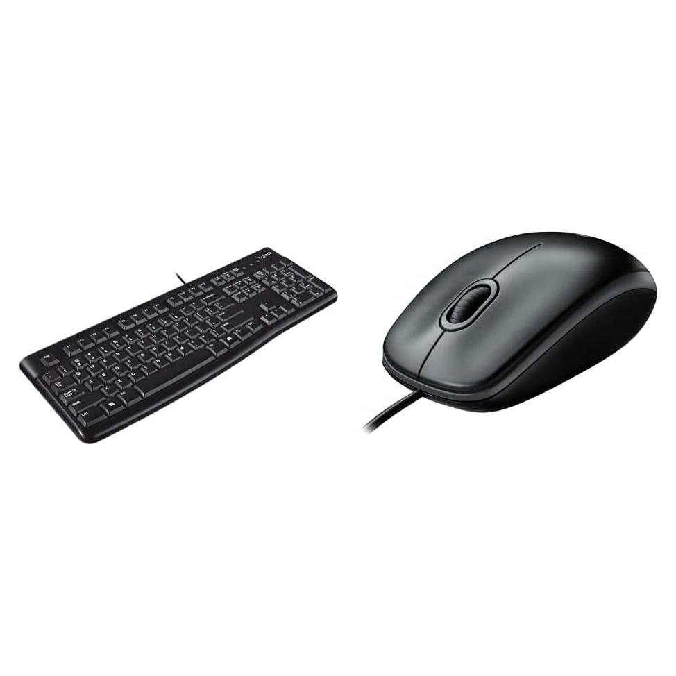 Teclado Ergonomico Logitech K120 USB + Ratón B100 Negro