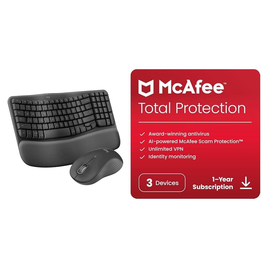 Combo Teclado Ergonómico Inalámbrico Logitech MK670 + Ratón M550 L + McAfee 2024