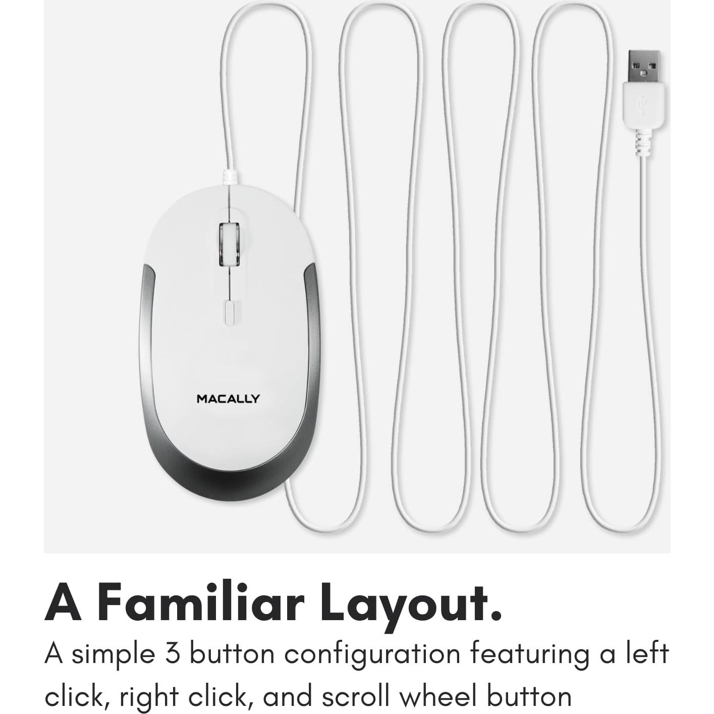 Ratón Silencioso con Cable Macally DYNAMOUSE - Compacto y Eficaz