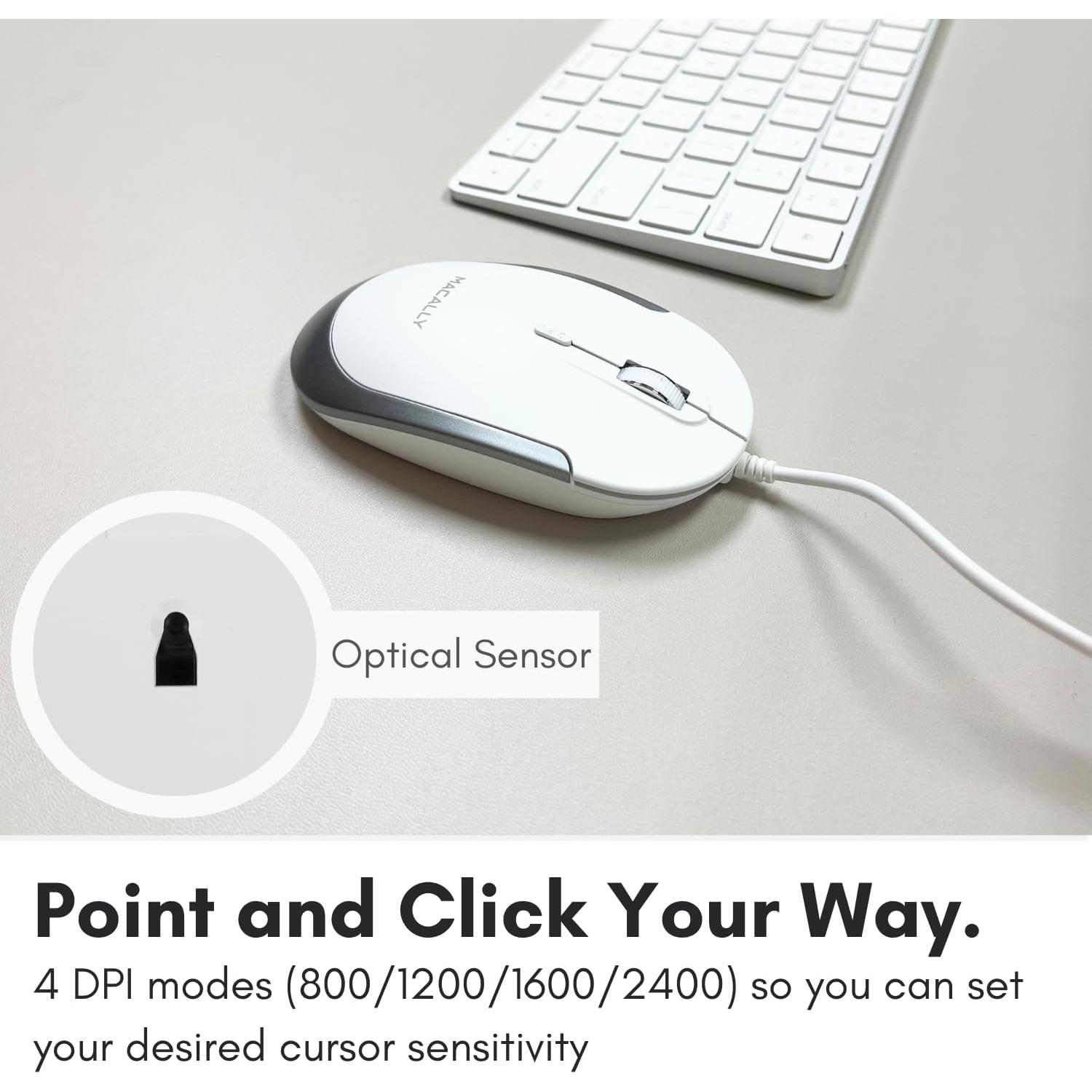 Ratón Silencioso con Cable Macally DYNAMOUSE - Compacto y Eficaz