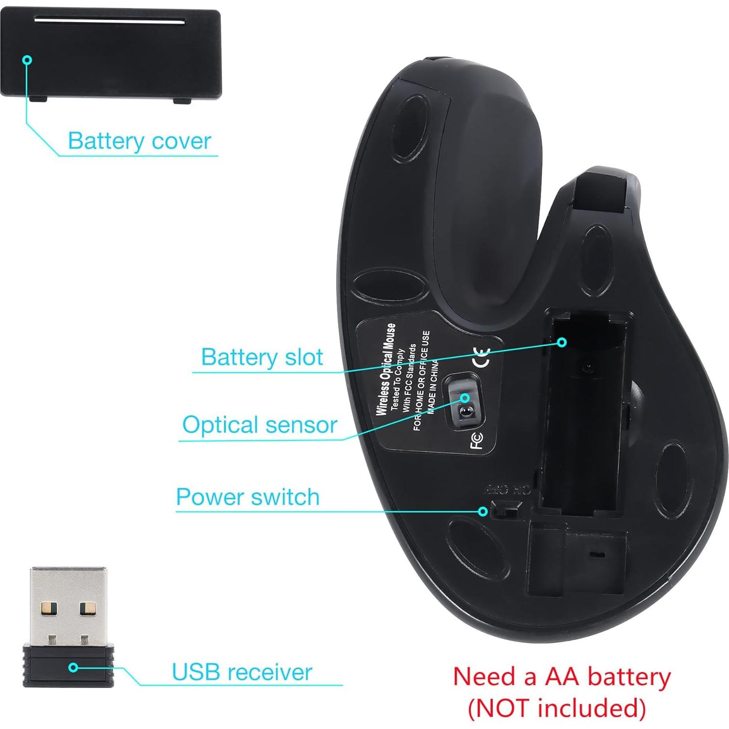 Ratón Vertical Ergonómico Inalámbrico Dtobhars 2.4G 1600 DPI