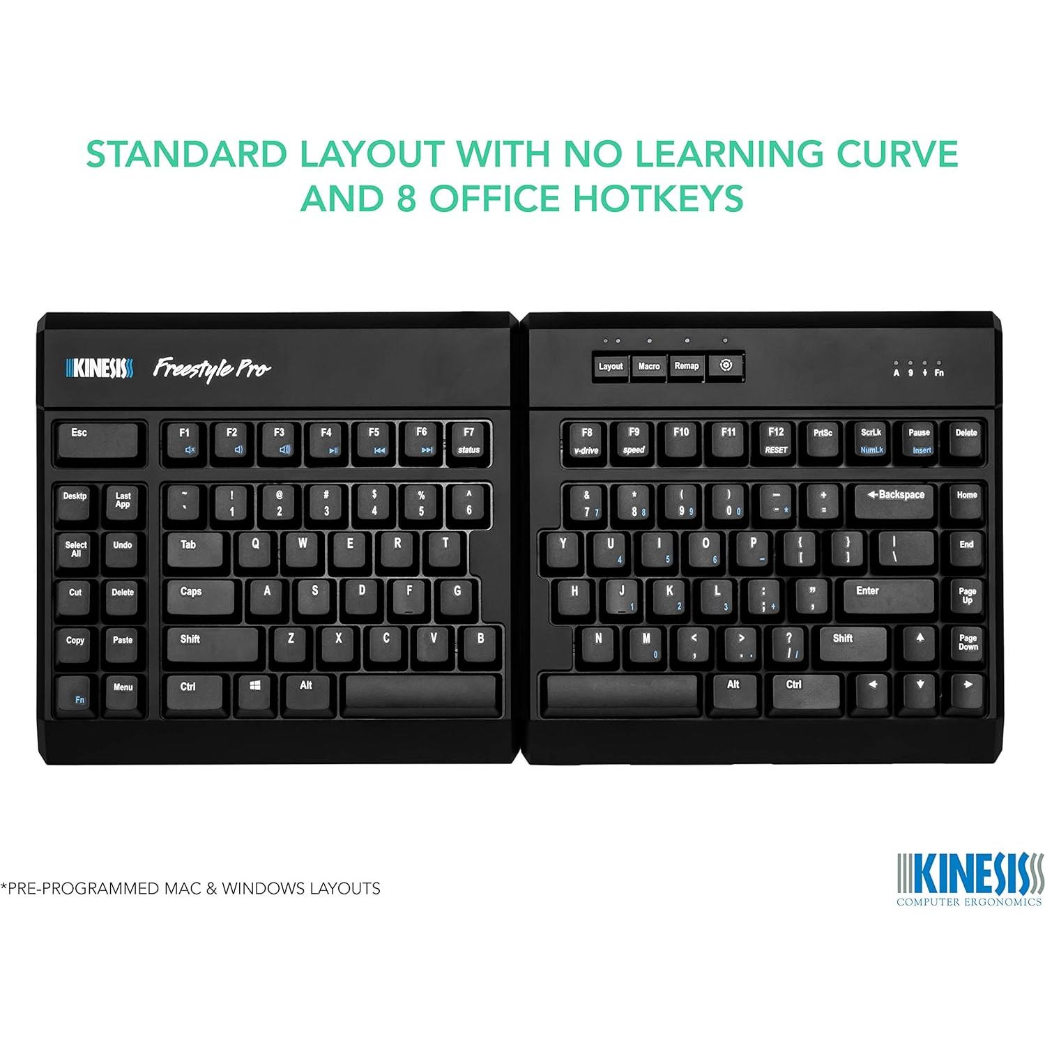 KINESIS USB-A Freestyle Pro Quiet Ergonomic Split Mechanical Keyboard (Cherry MX Silent Red Switches)