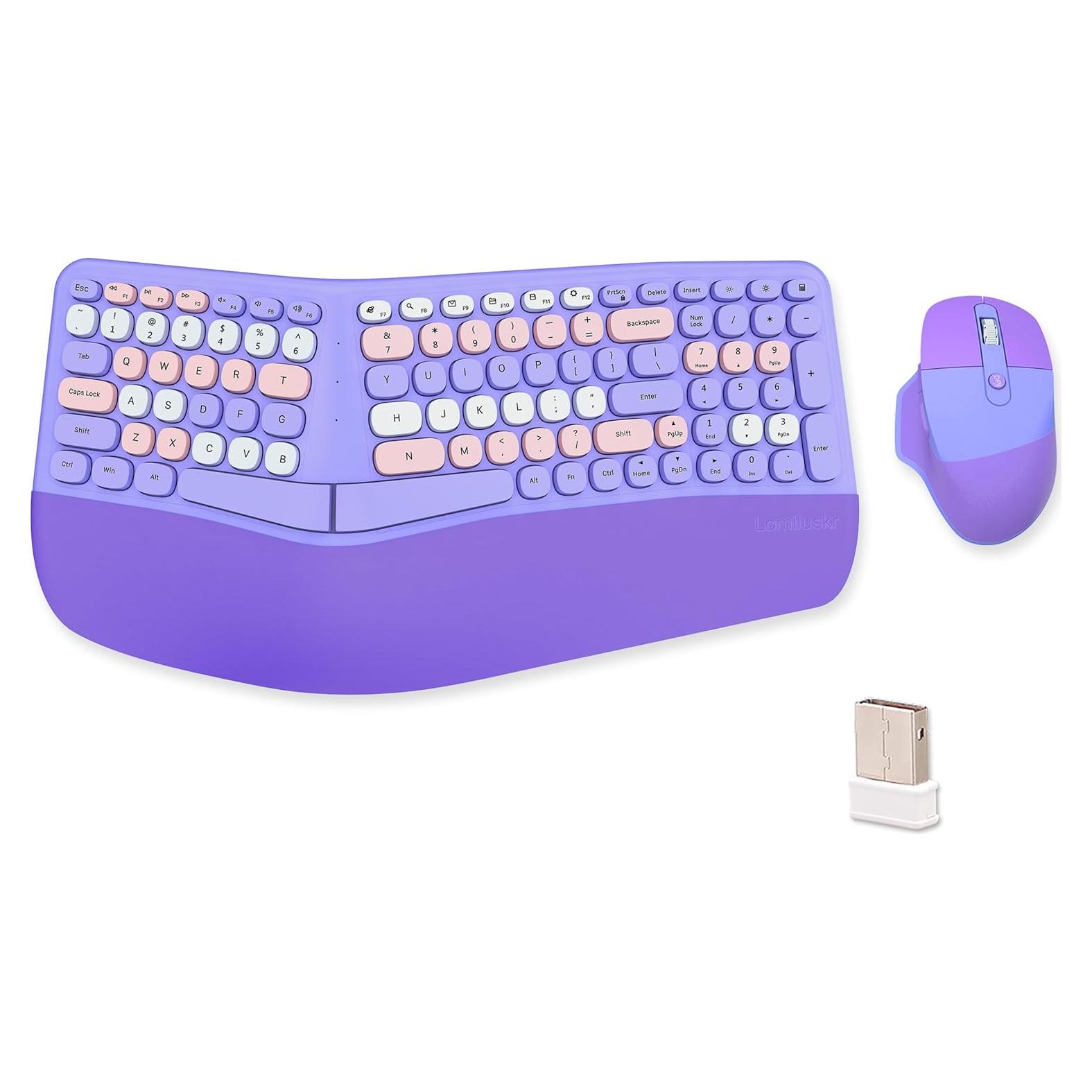 Combo Teclado y Ratón Ergonómico Inalámbrico Lomiluskr Púrpura