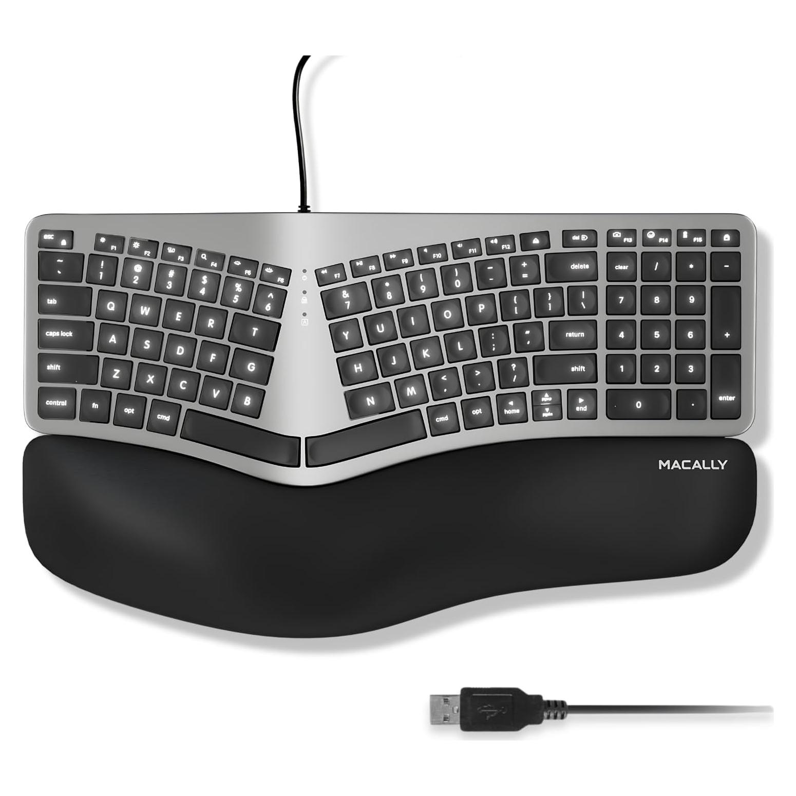 Teclado Ergonómico Macally con Cable y Retroiluminación para Mac