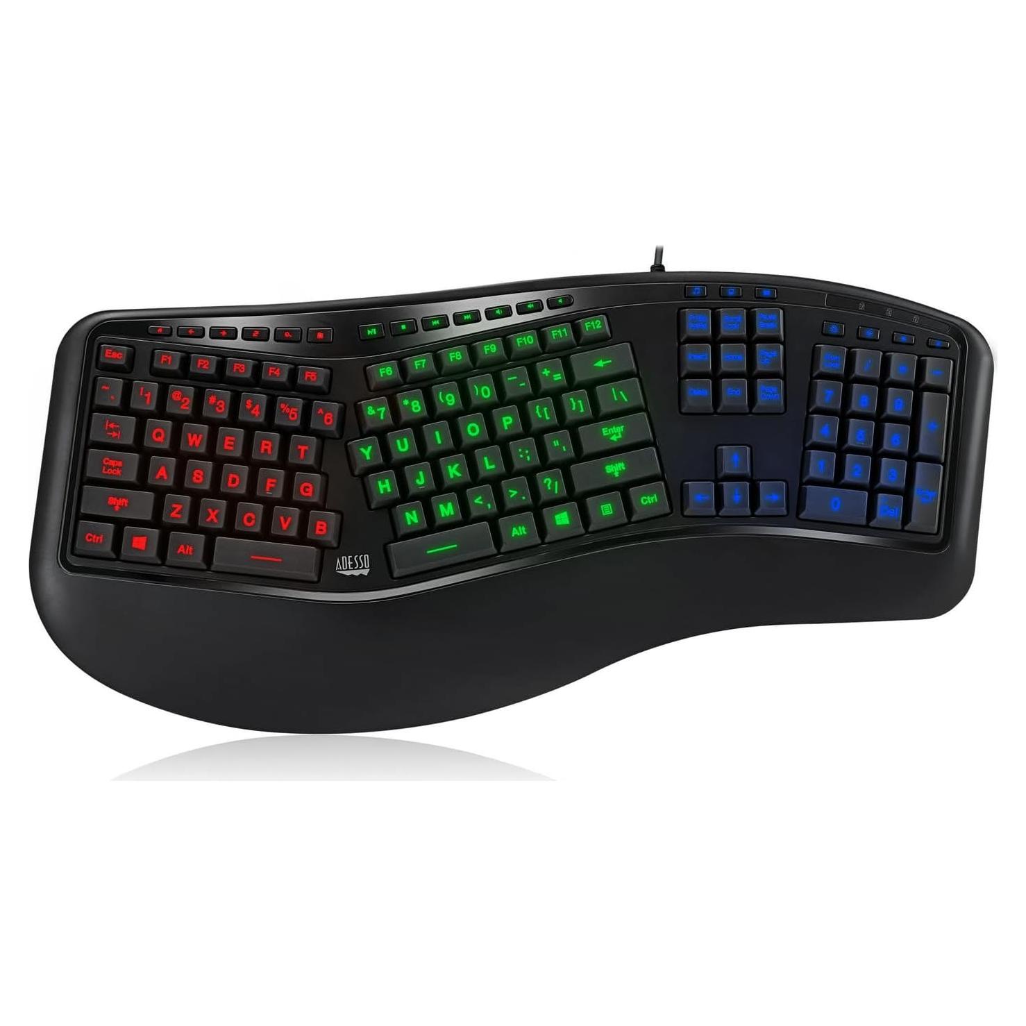 Teclado Ergonómico Iluminado Adesso AKB-150EB USB 3 Colores