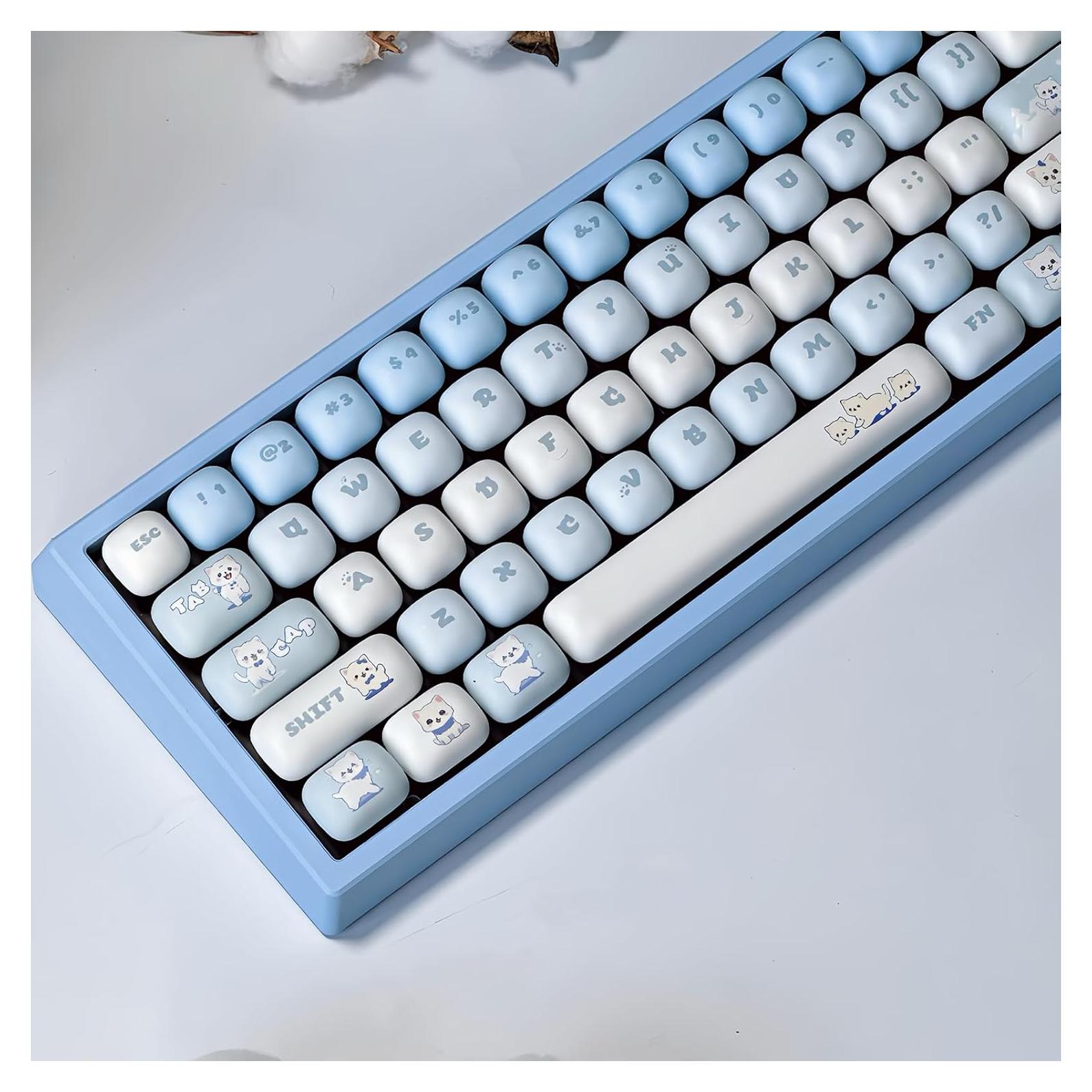Keycaps PBT Lindos Gato Azul MOG 139 Teclas para Teclado Mecánico