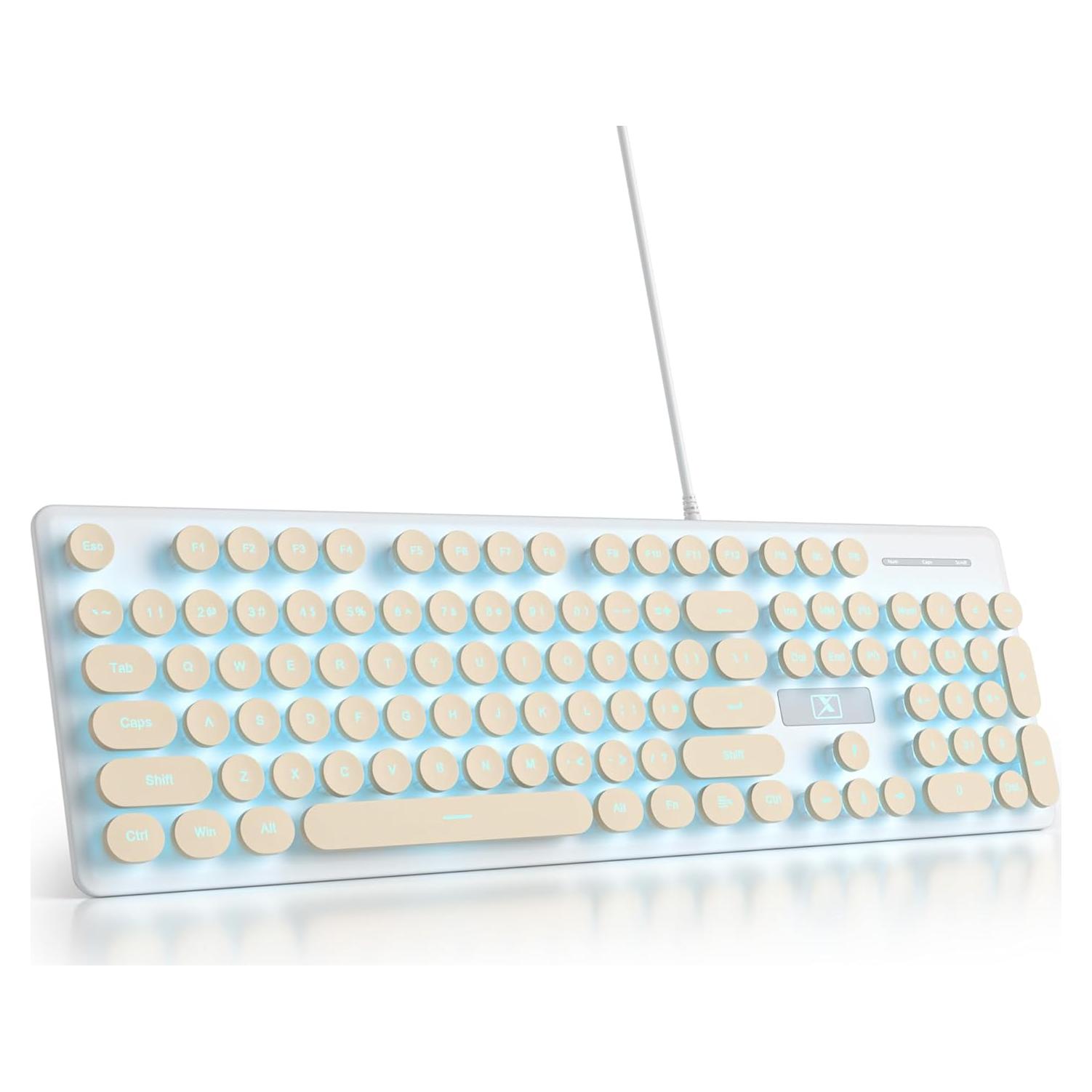 Teclado Retro de Máquina de Escribir FS SHOP 104 Teclas USB Caqui