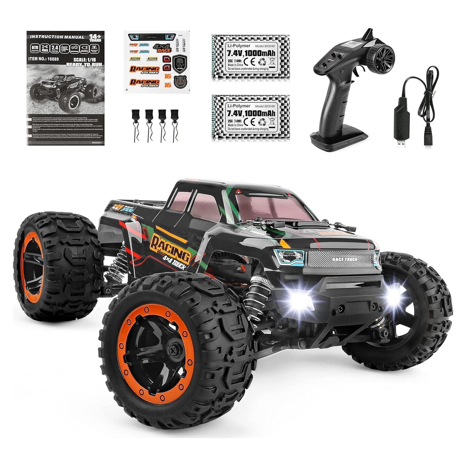HAIBOXING Remote Control Car 16889, 1:16 Scale 2.4Ghz RC Cars 4x4 Off Road Trucks, Waterproof RTR RC Monster Truck 36KM/H, Toys for Kids and Adults with 2 Batteries 35+ mins Play