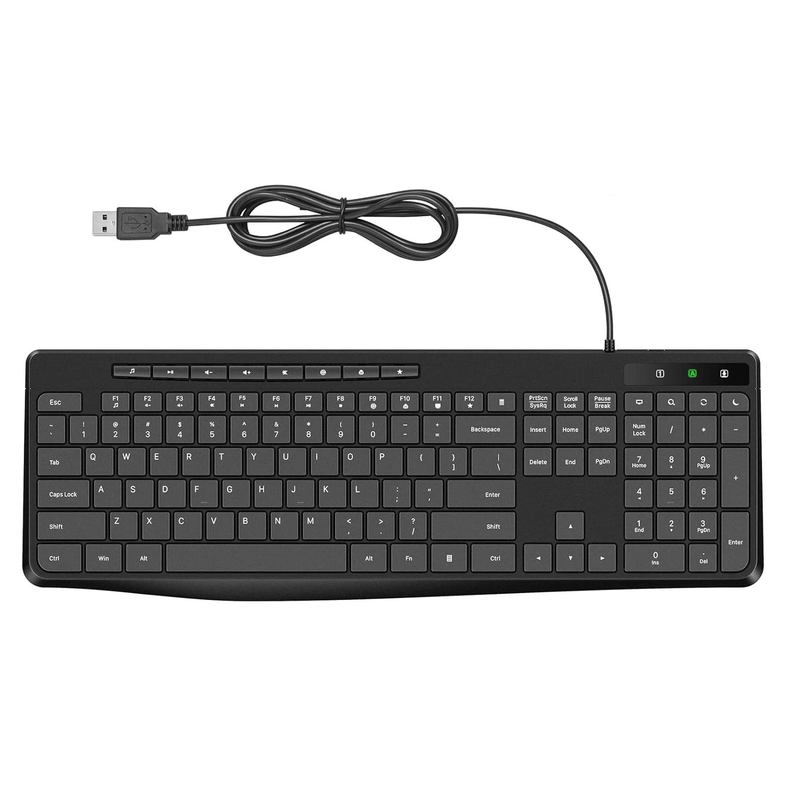Teclado Multimedia USB Virfour Silencioso Chiclet Resistente