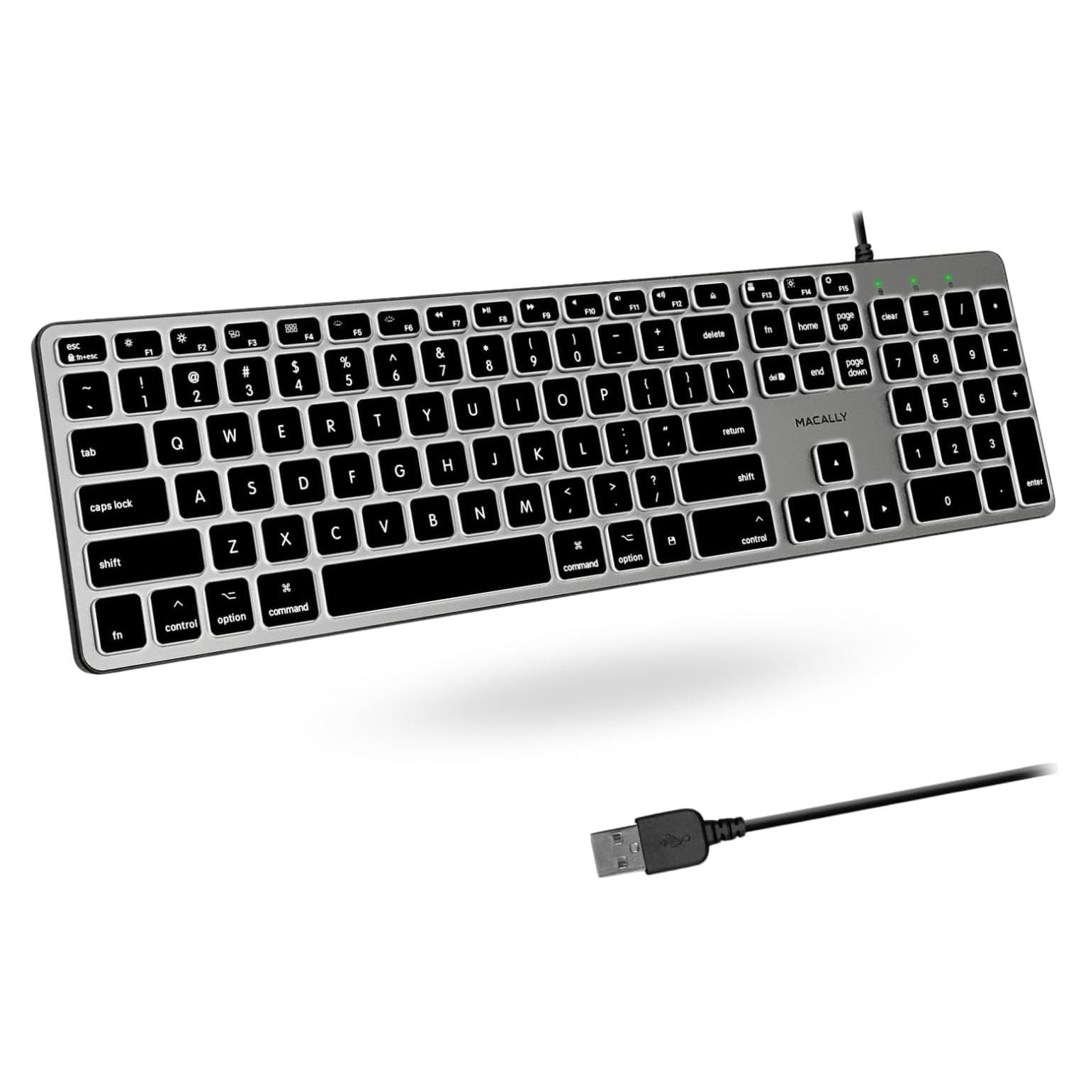 Teclado Retroiluminado Macally para Mac - 107 Teclas, USB 1.5m, Gris Espacial