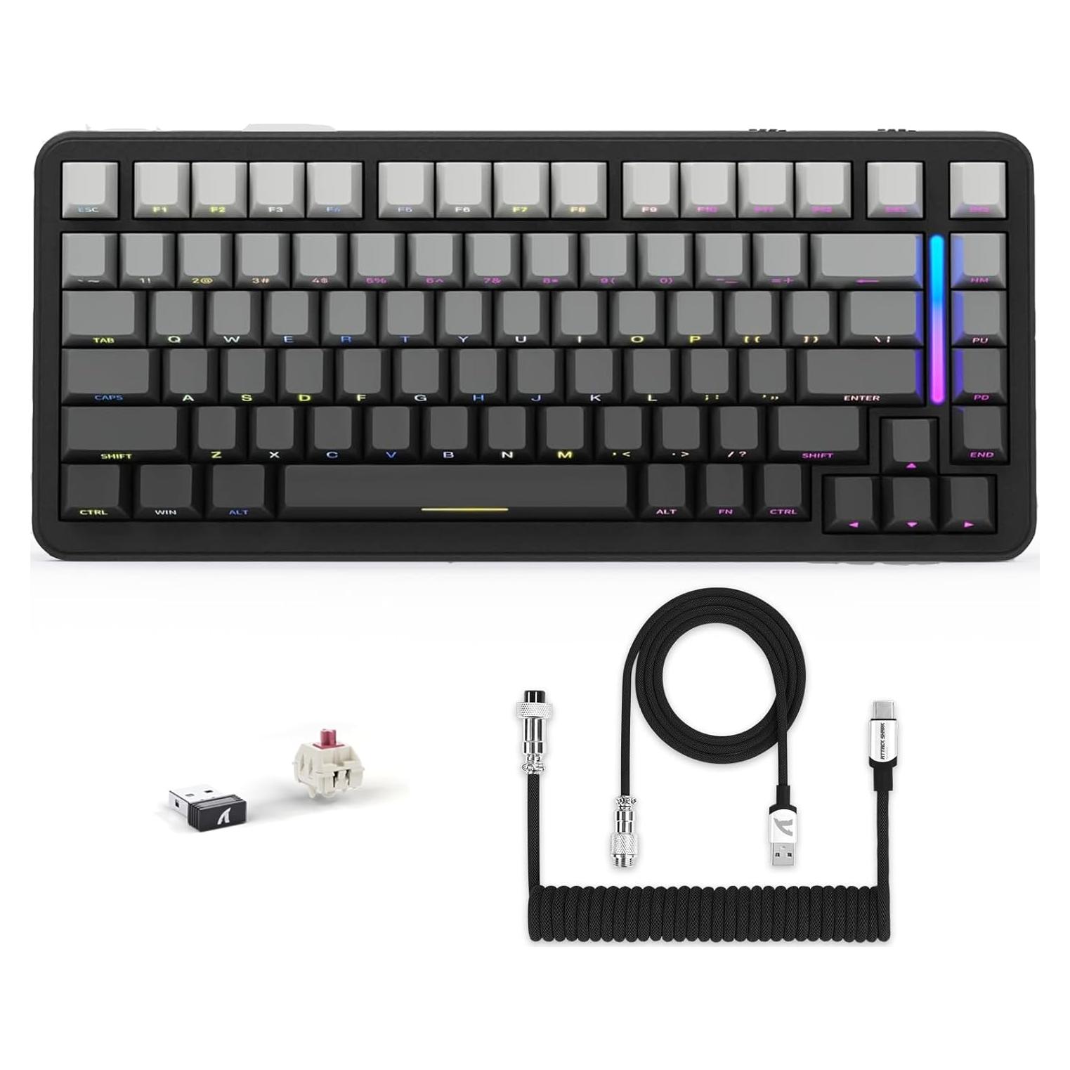 ATTACK SHARK M86 Wireless Mechanical Keyboard, 75% Layout Gasket Custom Structure,Hot Swappable,RGB Backlit,Pre-lubed Switches,Side Printed PBT Keycaps,Tri-Mode BT5.0/2.4GHz/USB-C Keyboard for Win/Mac