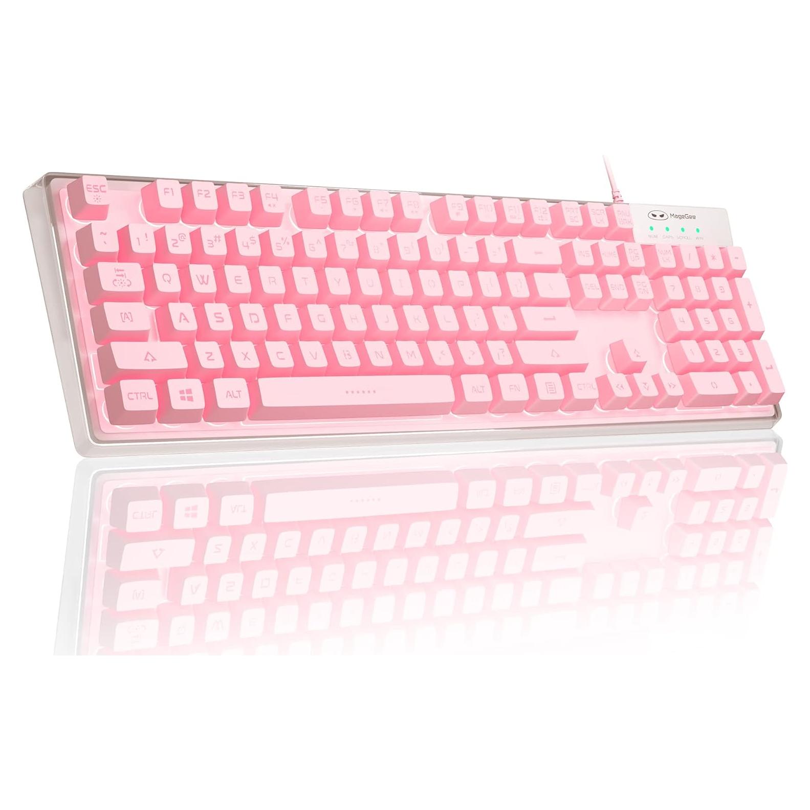 Teclado Gaming MageGee K1 Rosa Retroiluminado 7 Colores