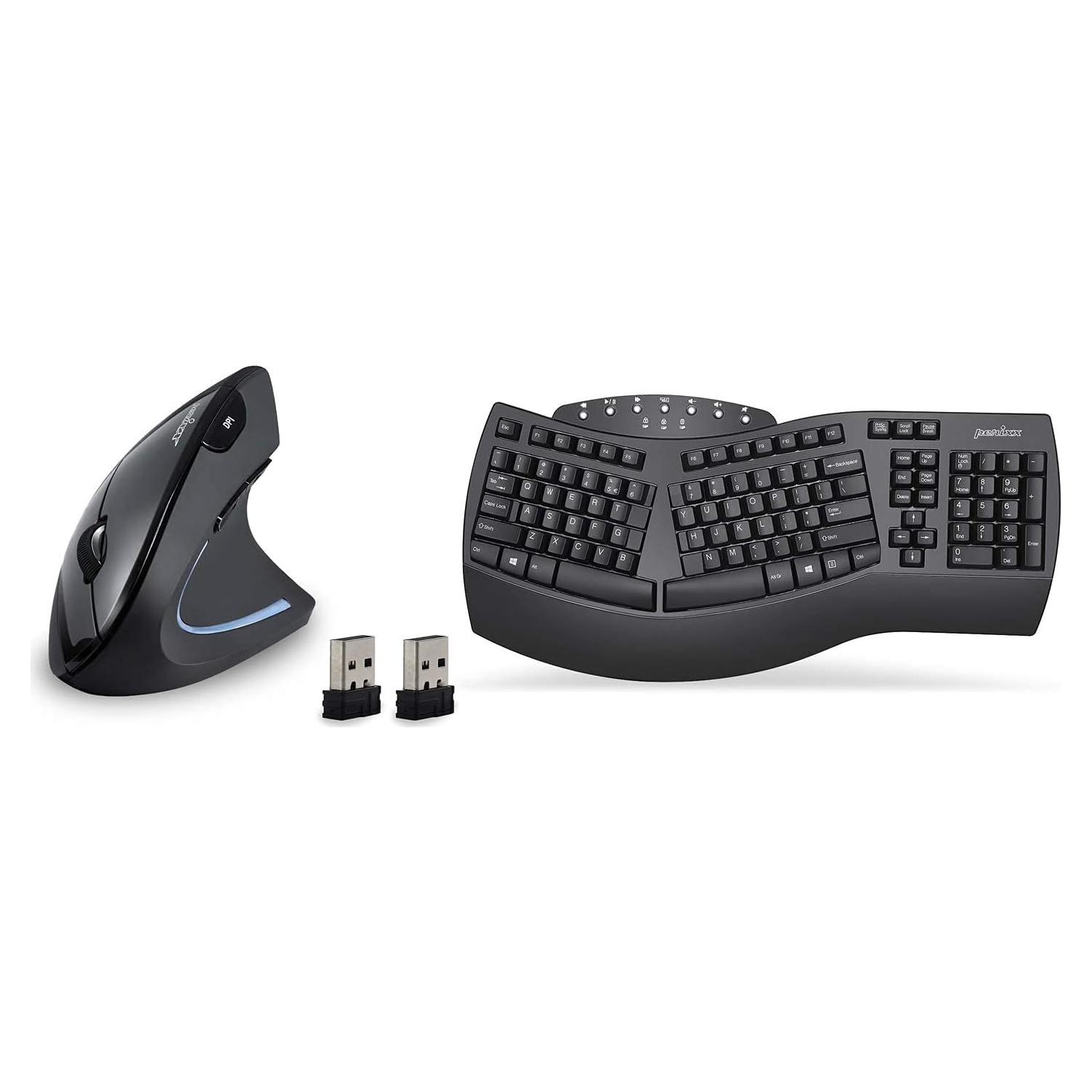 Paquete Teclado Ergonómico Inalámbrico Perixx PERIBOARD-612 y Ratón Vertical PERIMICE-713