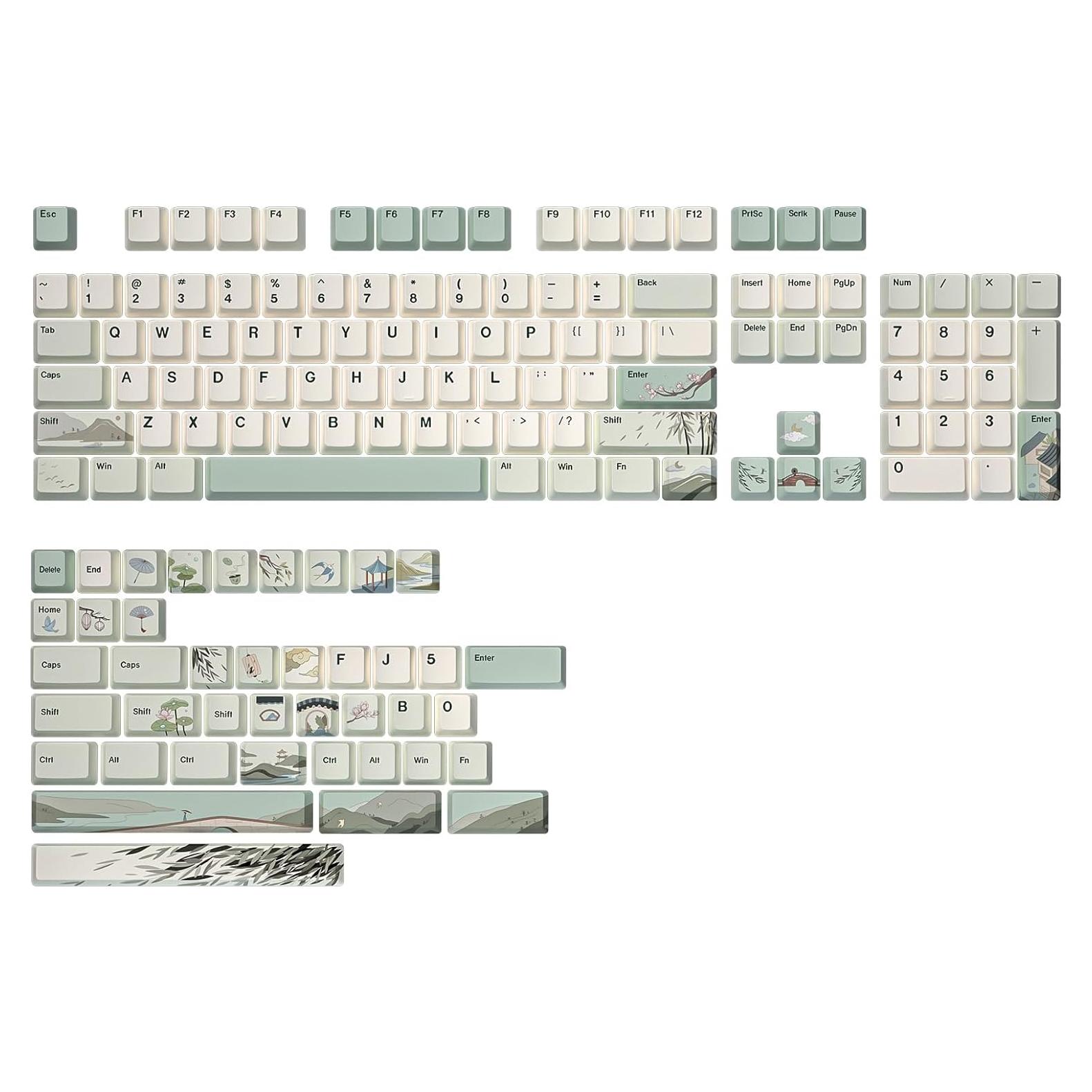 Conjunto de Teclas PBT YUNZII 145 Teclas Cherry Té de Primavera