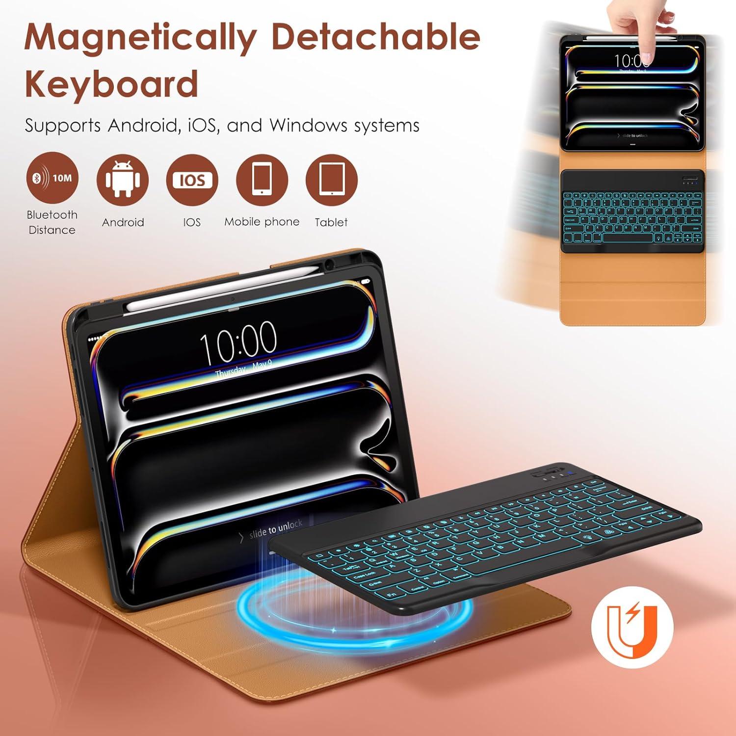 Funda con Teclado Inalámbrico DTTO para iPad Pro 13" 2024 Marrón