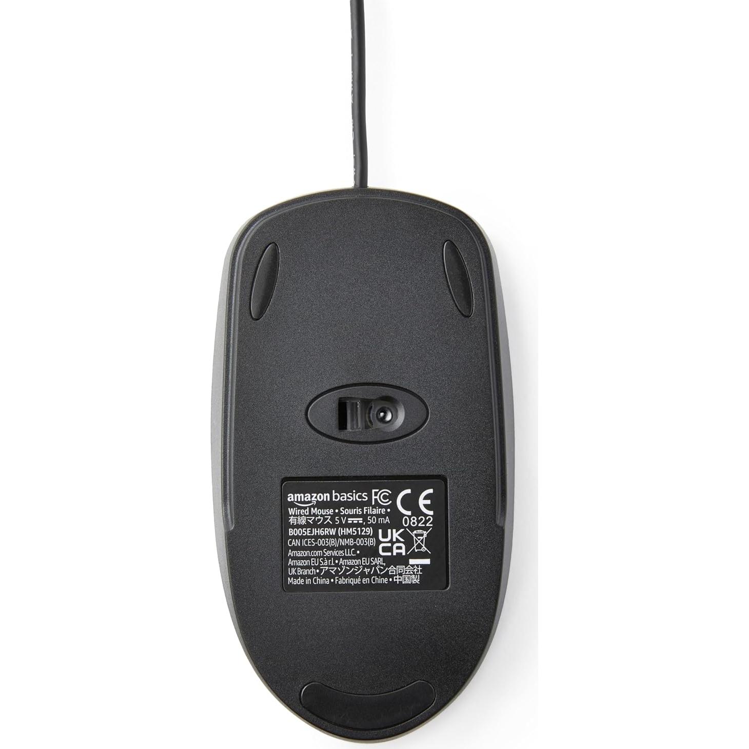 Ratón USB con Cable Amazon Basics 3 Botones Negro 1000 dpi