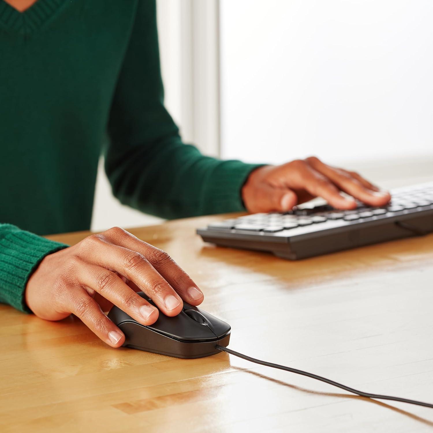 Ratón USB con Cable Amazon Basics 3 Botones Negro 1000 dpi