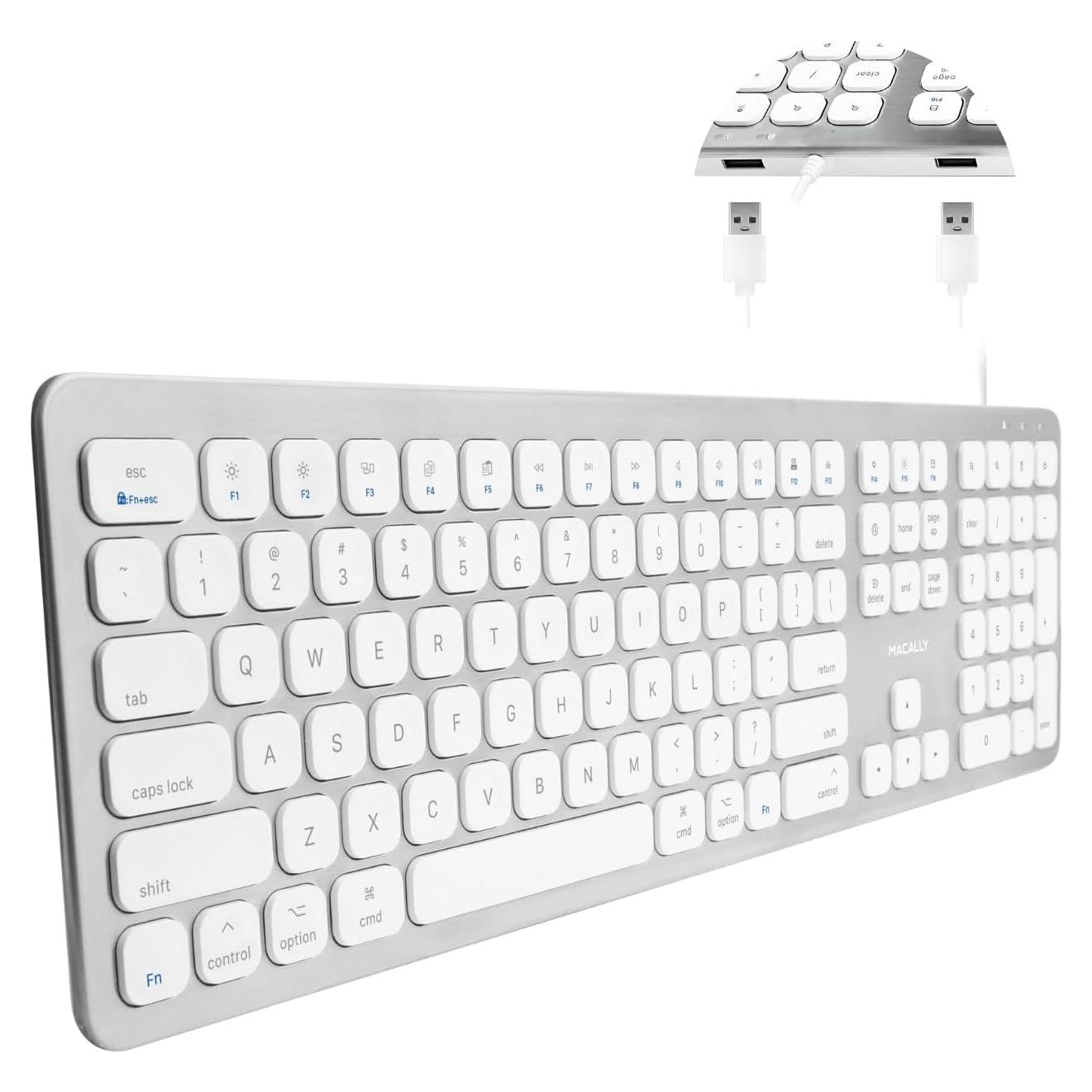 Teclado con cable Macally WKEYHUBMB para Mac - 2 puertos USB