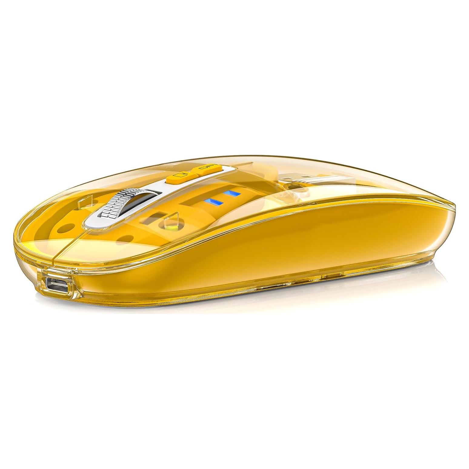 Ratón Inalámbrico Uiosmuph Tri-Modo Recargable USB-C Amarillo