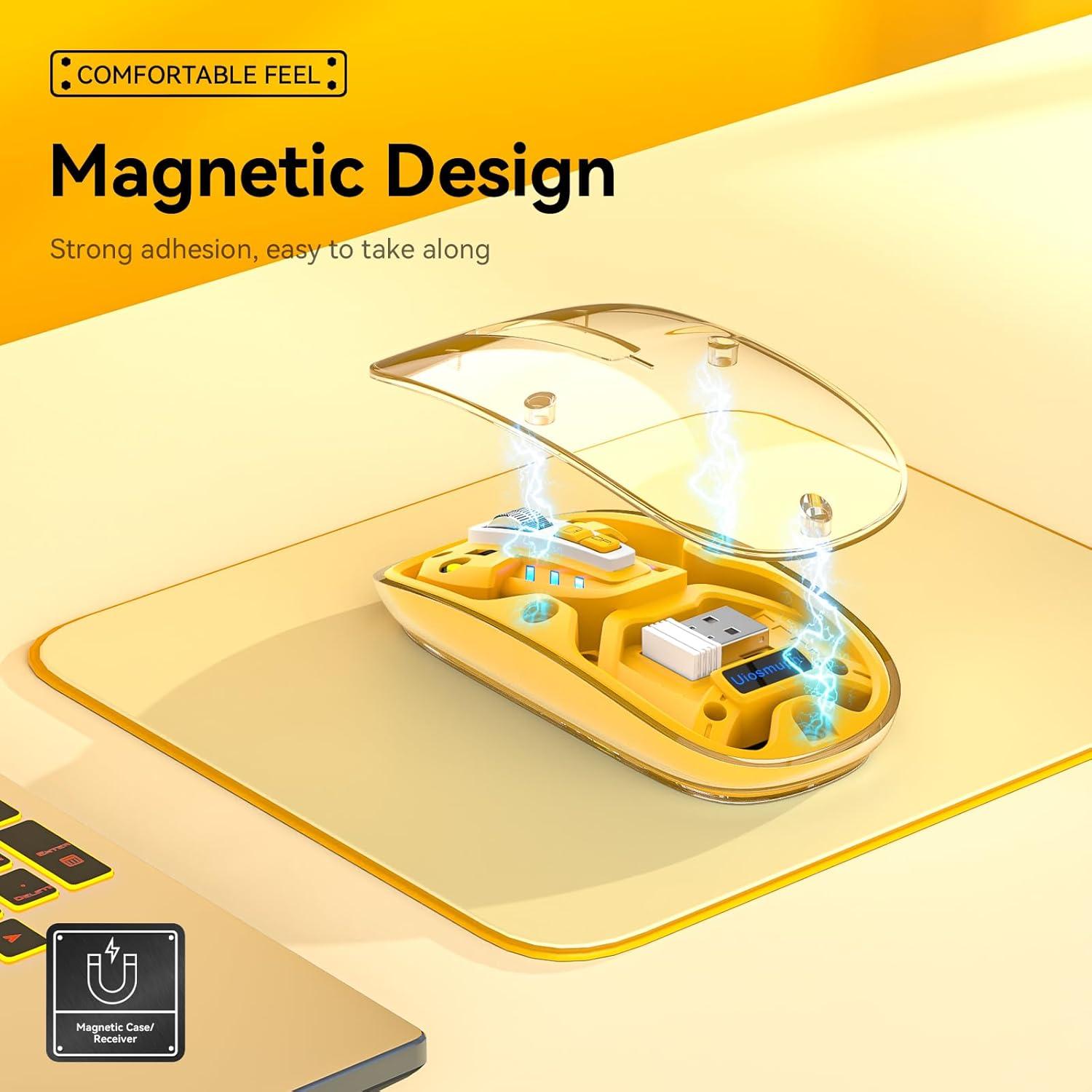 Ratón Inalámbrico Uiosmuph Tri-Modo Recargable USB-C Amarillo