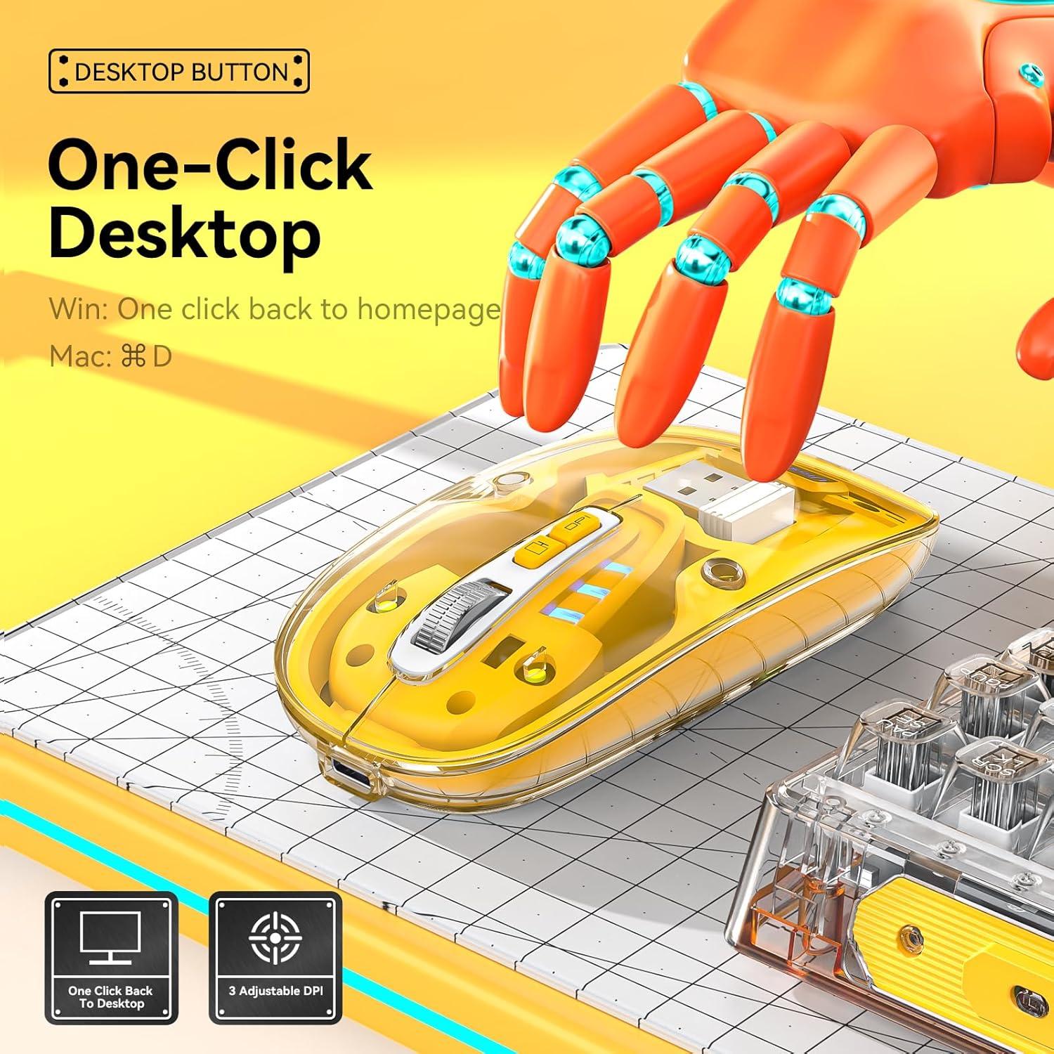 Ratón Inalámbrico Uiosmuph Tri-Modo Recargable USB-C Amarillo