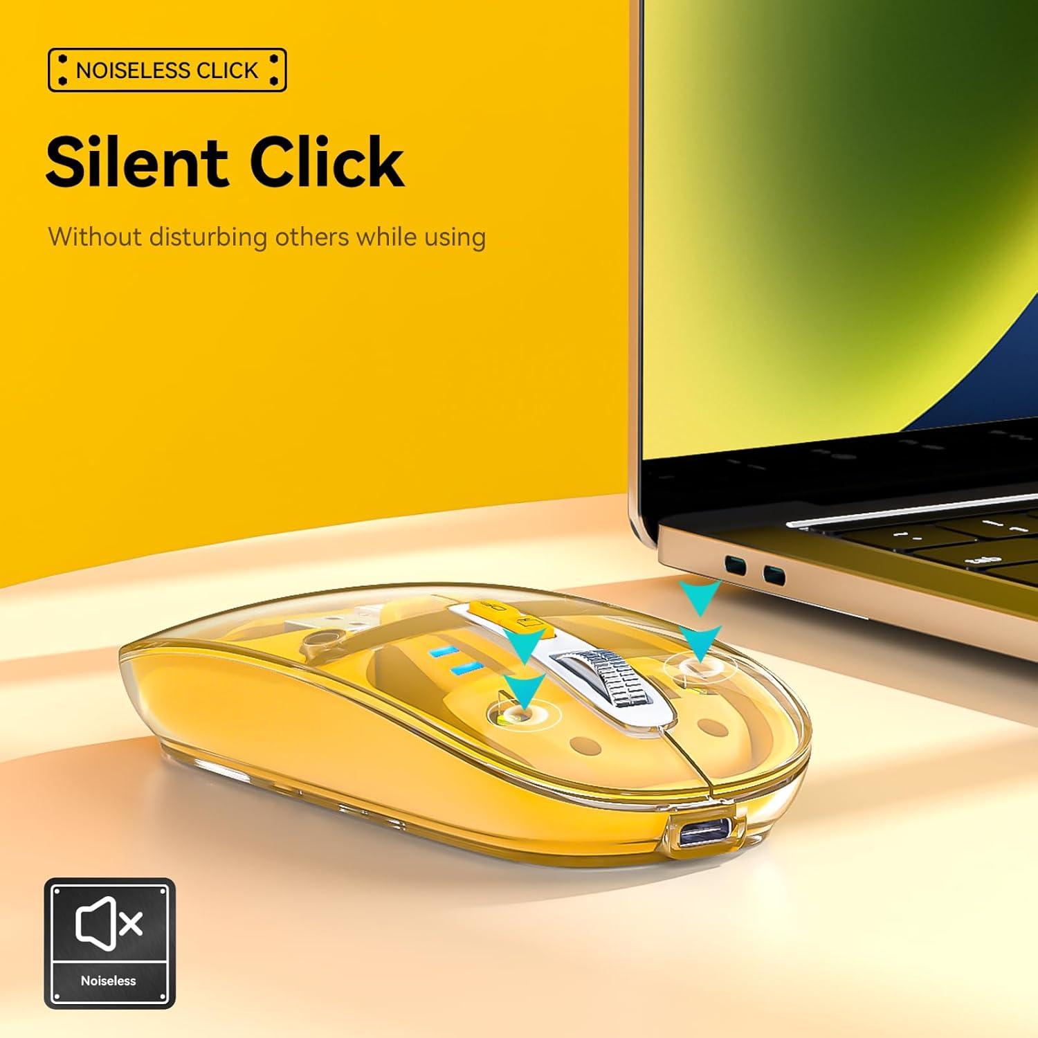 Ratón Inalámbrico Uiosmuph Tri-Modo Recargable USB-C Amarillo